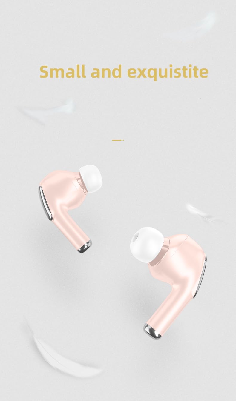J68 True Wireless Earbuds Bluetooth 5.2 with 60H Playback, IPX5 Waterproof, Deep Bass & Noise Cancelling, Built-in Mic - Premium Stereo In-Ear Headphones (Pink) - Perfect for Workouts, Running, Commuting & Travel