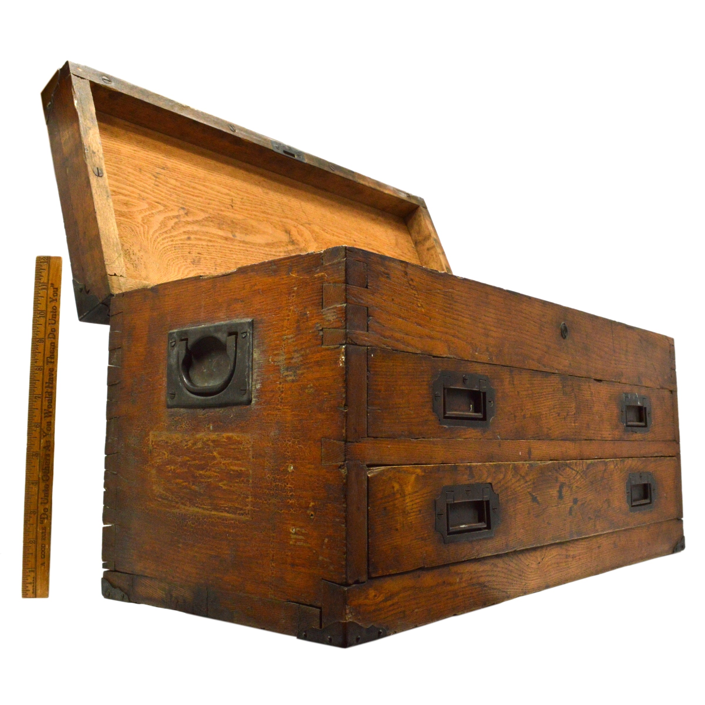 Antique Dovetail Wood Machinist Chest - Vintage 2 Drawer Tool Box with Brass Hardware - Perfect for Workshop, Garage & Tool Storage Organization