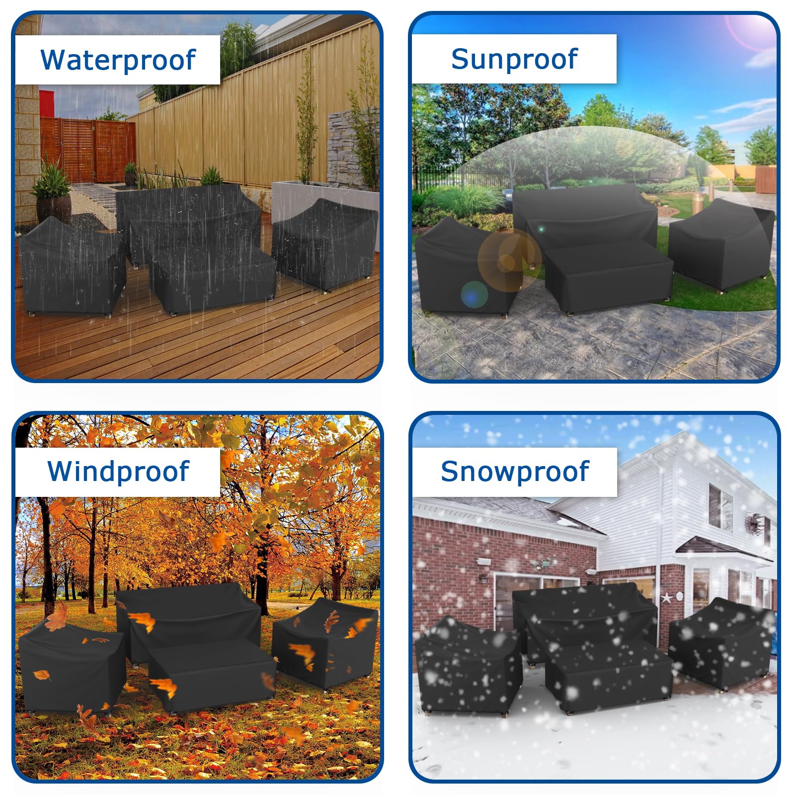 **600D Heavy Duty Waterproof Patio Furniture Cover Set - 4 Piece Outdoor Sectional Table & Chair Protection, Black (Large) - Perfect for Lawn, Garden & Backyard Use**