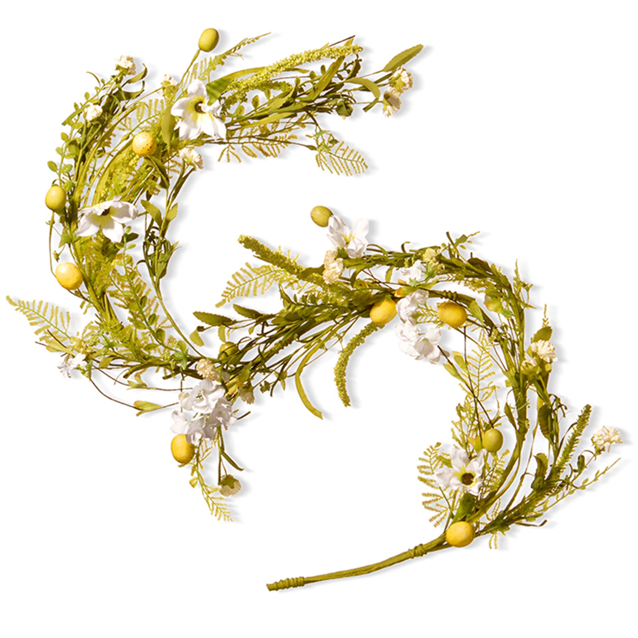 5 ft. Spring Garland with Fern Fronds & White Flowers - Easter Home Decor, Wedding Backdrop, Party Table Runner, DIY Wreath Accent for Seasonal Celebrations