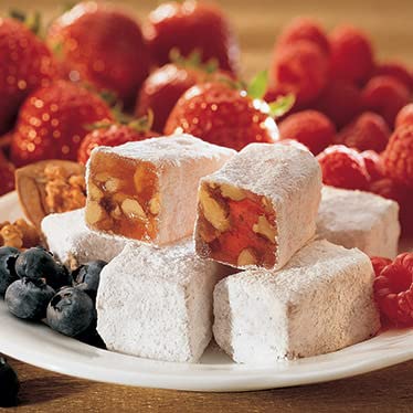 Premium Vegan Turkish Delight Candy - Liberty Orchards Fruit Delights Assorted Gluten-Free Lokum with Nuts (Strawberry & Walnut) - 10oz Gourmet Snack for Holidays, Gifts & Healthy Dessert Lovers