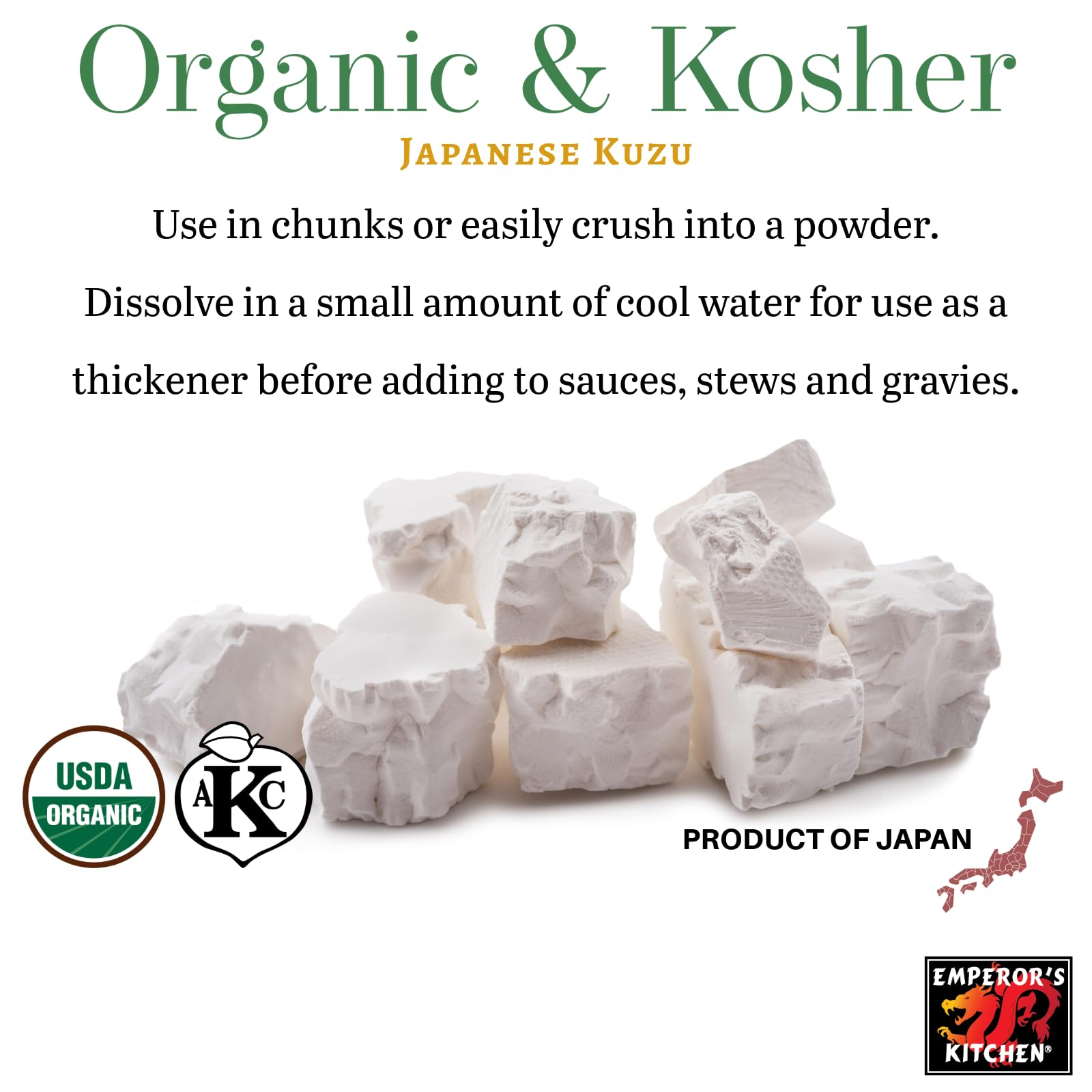 Organic Kuzu (Japanese Arrowroot) 17.6oz - Emperor's Kitchen - for Baking & Healthy Cooking
