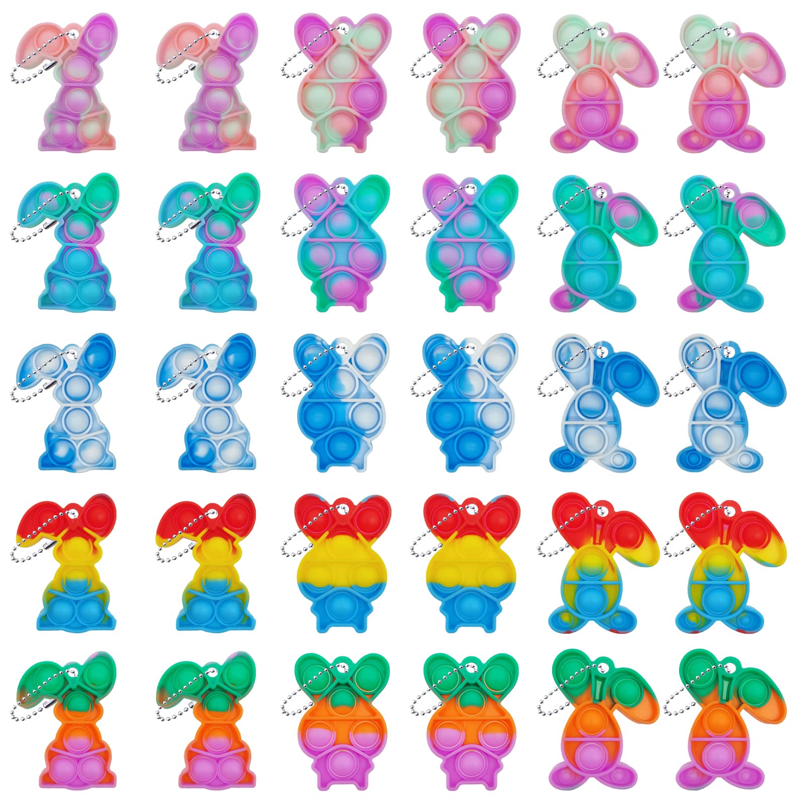 30Pcs Easter Pop Mini Bubble Fidget Sensory Toys - Rainbow Silicone Stress Relief Keychain for Kids & Adults - Perfect for Anxiety Relief, Office Desk, Classroom & Travel Use