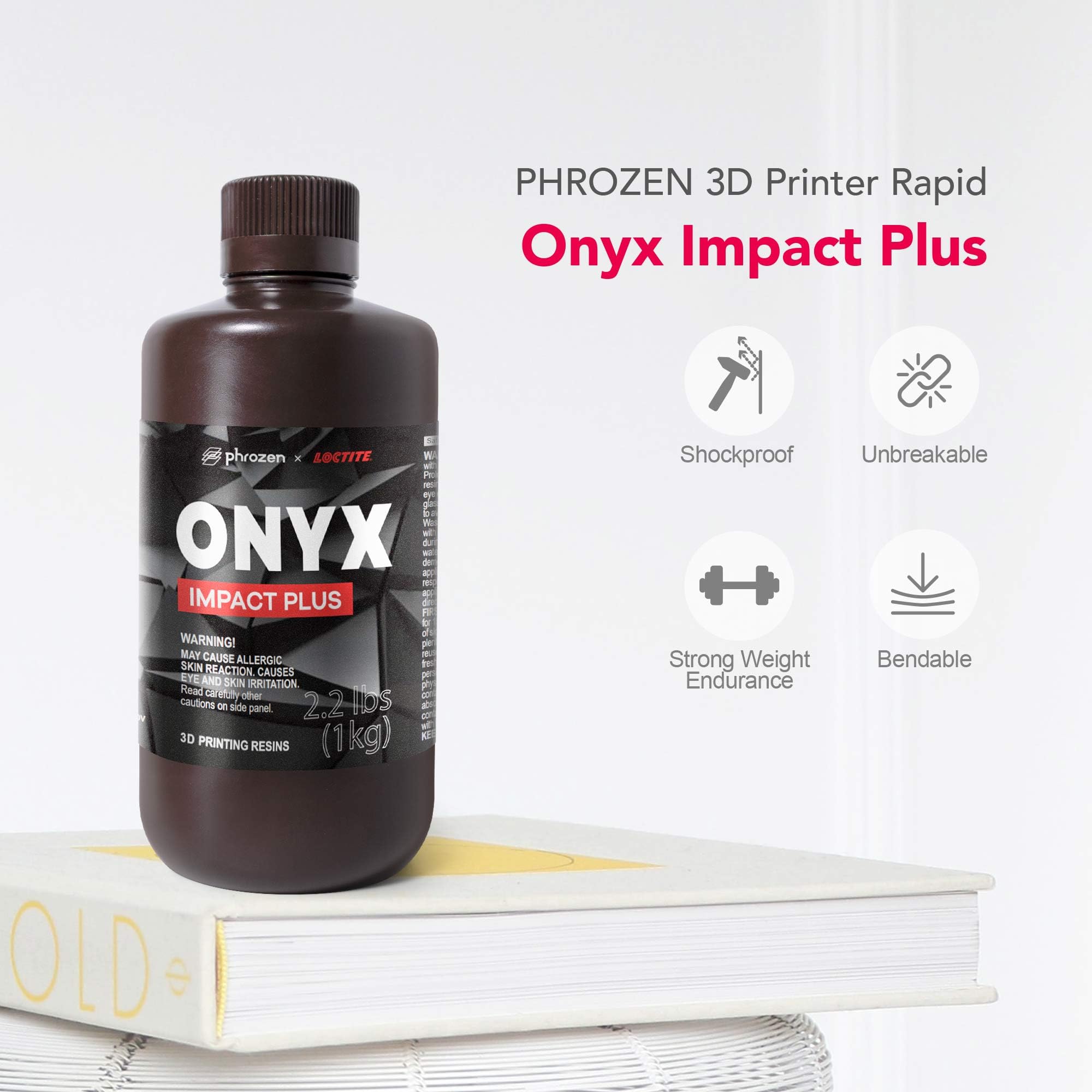Phrozen Onyx Impact Plus 3D Printing Resin - Ultra Strong & Durable Photopolymer Resin for Tabletop Miniatures, DIY Projects & Professional Makers - Made in USA (1KG) - Perfect for D&D Miniatures, Cosplay Props & Engineering Prototypes
