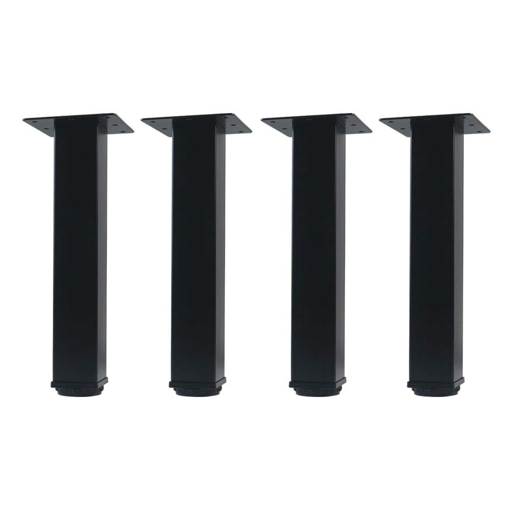 QLLY 10 Inch Adjustable Metal Table Legs - Set of 4 Square Furniture Legs for Office Desk, Dining Table & Workstation - Heavy Duty Black Steel Legs for Modern Home & Office Furniture