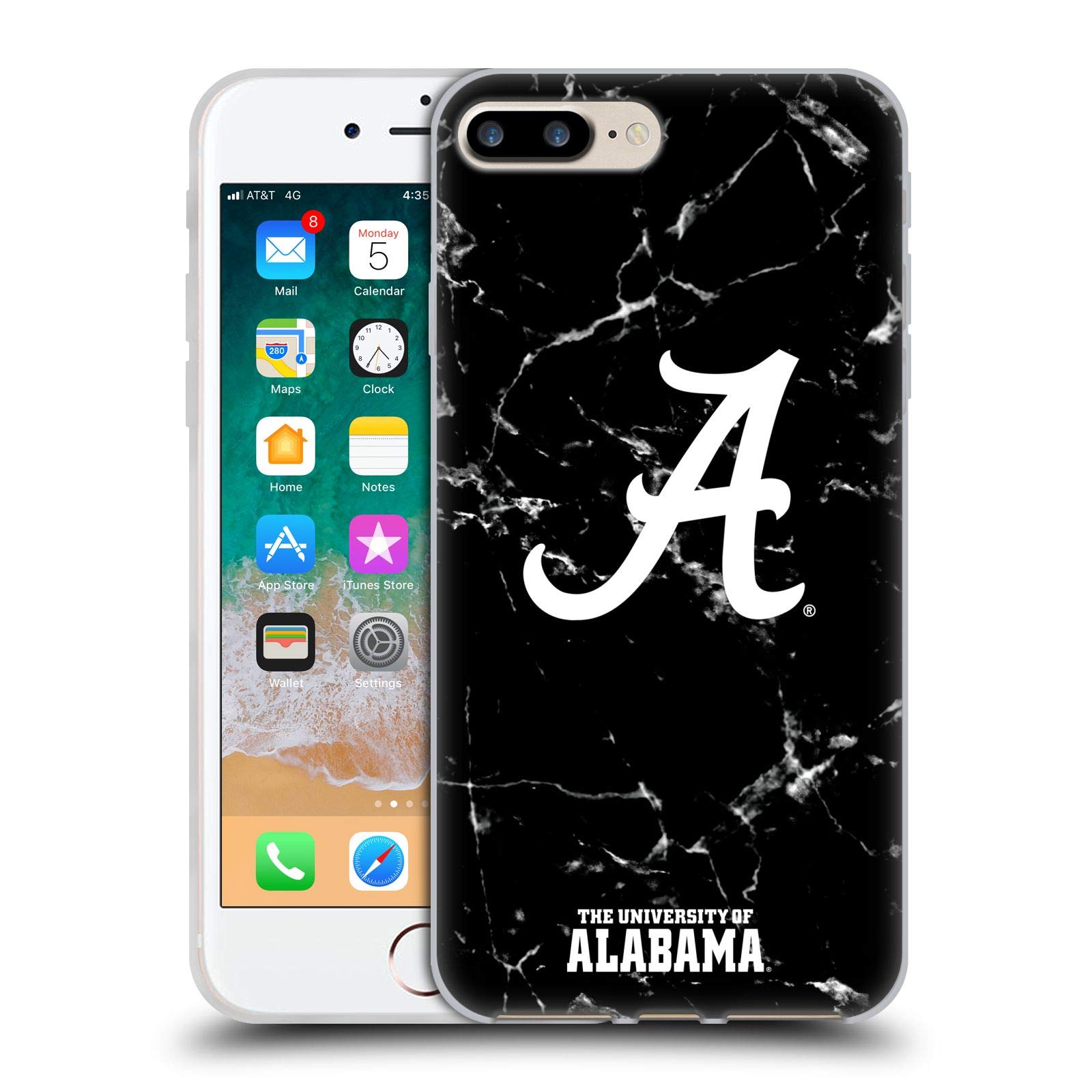 Officially Licensed University of Alabama UA Black & White Marble Soft Gel iPhone Case - Compatible with iPhone 7 Plus/8 Plus - Perfect for Game Days, School Pride & Everyday Protection