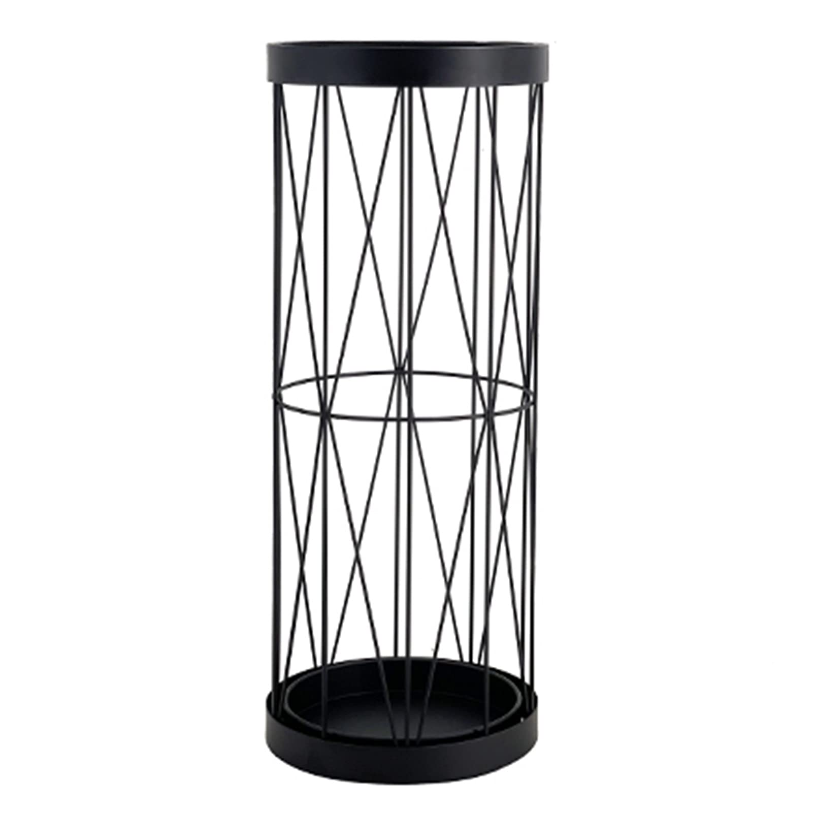 Modern Black Hollow Out Umbrella Stand with Hooks - Space Saving Metal Iron Umbrella Holder for Entryway, Hallway, Cane & Walking Stick Storage - Perfect for Home, Office, Hotel & Restaurant Use