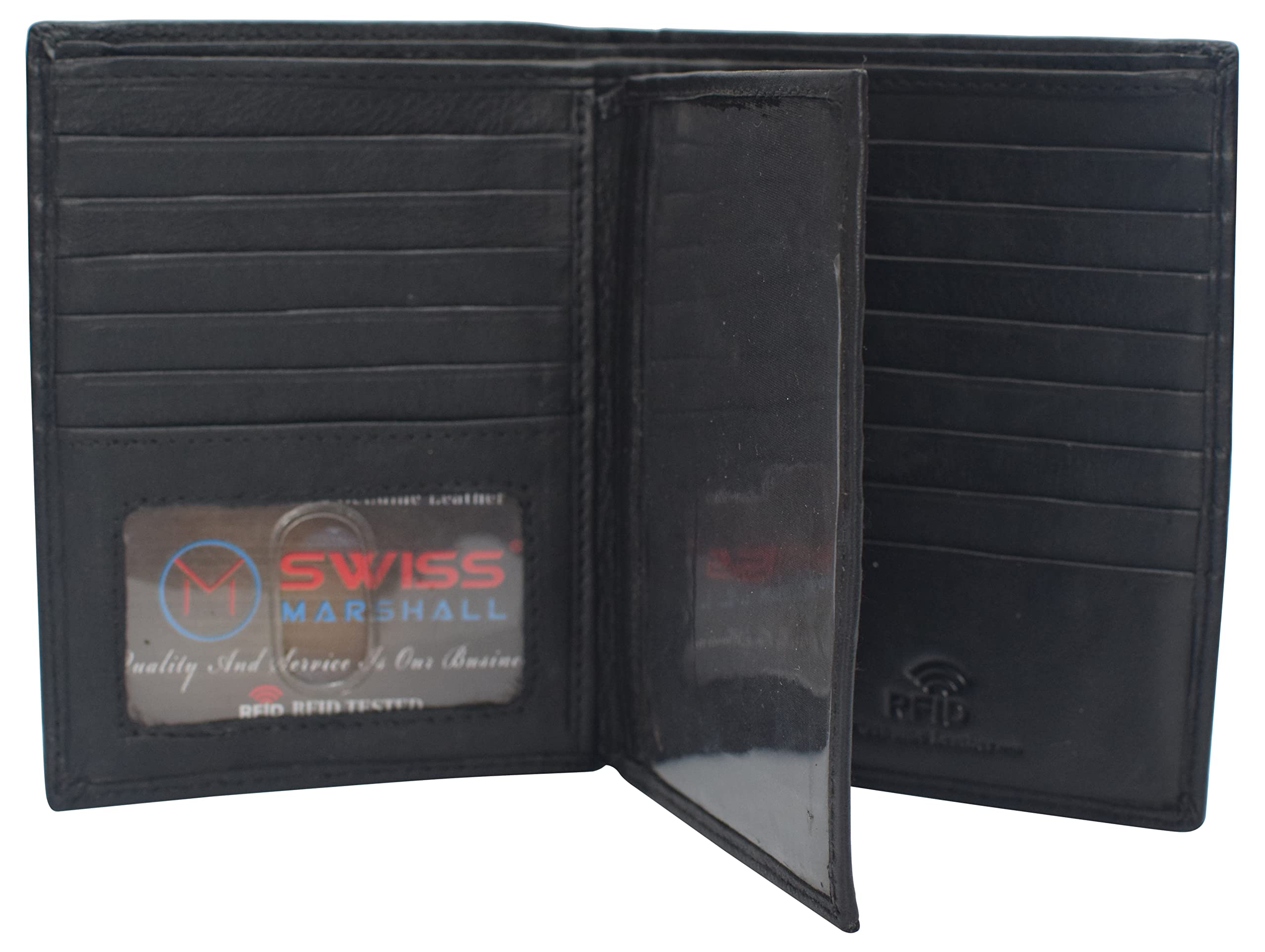 MARSHAL Bifold Genuine Leather RFID Blocking Wallet For Men - Slim Card Holder with 2 Bill Compartments & ID Window - Premium CN Black - Perfect for Travel, Business & Everyday Use