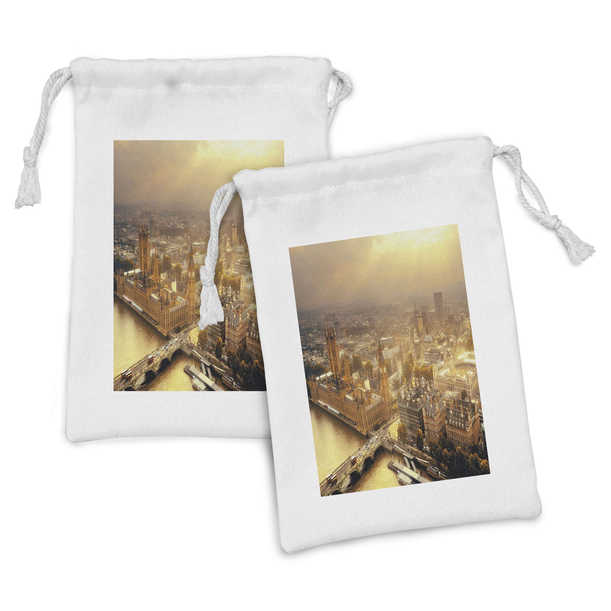 Ambesonne 2-Pack London Cityscape Fabric Pouches - Westminster Aerial View & Thames River Panoramic Print - 9