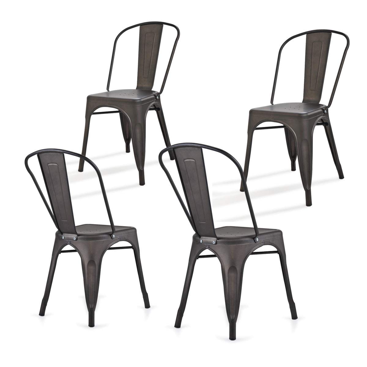 4-Pack Stackable Metal Dining Chairs with Copper Finish - Modern Kitchen & Dining Room Seating for Home, Restaurant, and Office Use