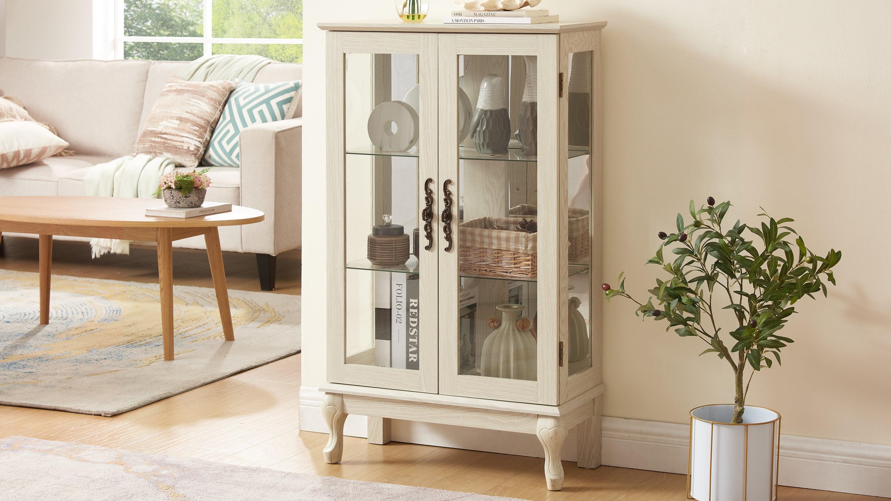 2 Door Curio Cabinet with Tempered Glass & Mirrored Back - LED Lighted Display Case for Living Room, Dining Room, Office - Perfect for Showcasing Collectibles, China, and Home Decor