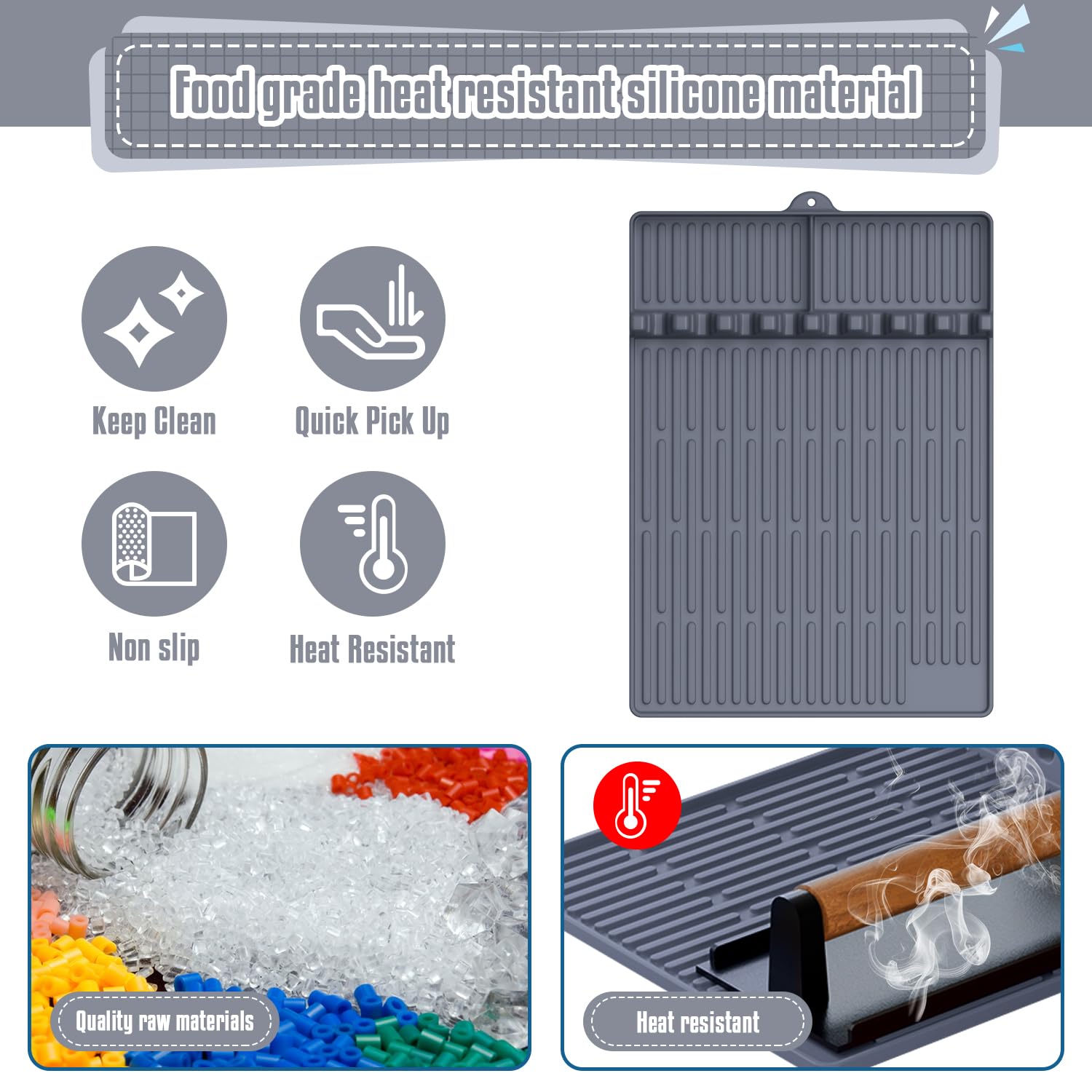 Non-Stick Silicone Griddle Mat for Blackstone Grill - Large Heat-Resistant BBQ Mat with Drip Pad & Spatula - Perfect for Outdoor Cooking, Camping & Backyard Grilling (1PC, Grey)