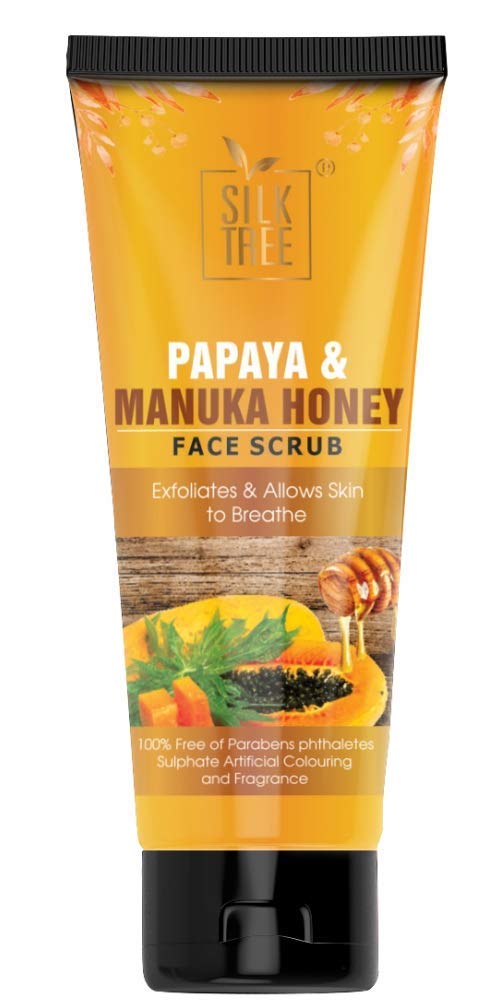 SILKTREE Papaya & Manuka Honey Facial Scrub - 65g (Pack of 2) - Exfoliating & Brightening Face Wash for Glowing Skin - Perfect for Daily Skincare Routine & Acne Treatment