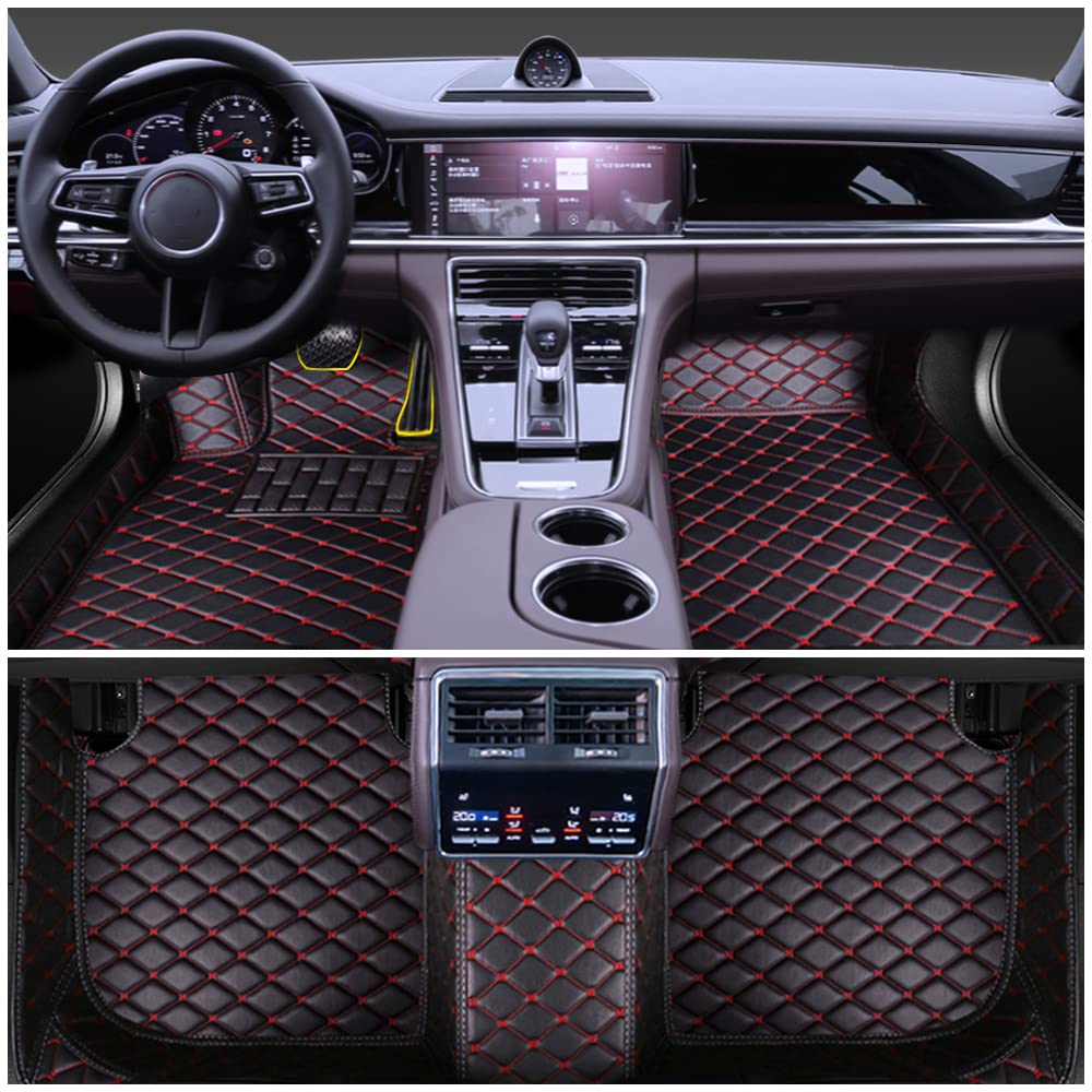 Custom Car Floor Mats for Infiniti G Coupe G37 2008-2013 - Premium Leather All-Weather Protection Floor Liners Full Set (Black & Red) - Perfect for Daily Commuting, Road Trips, and Car Shows