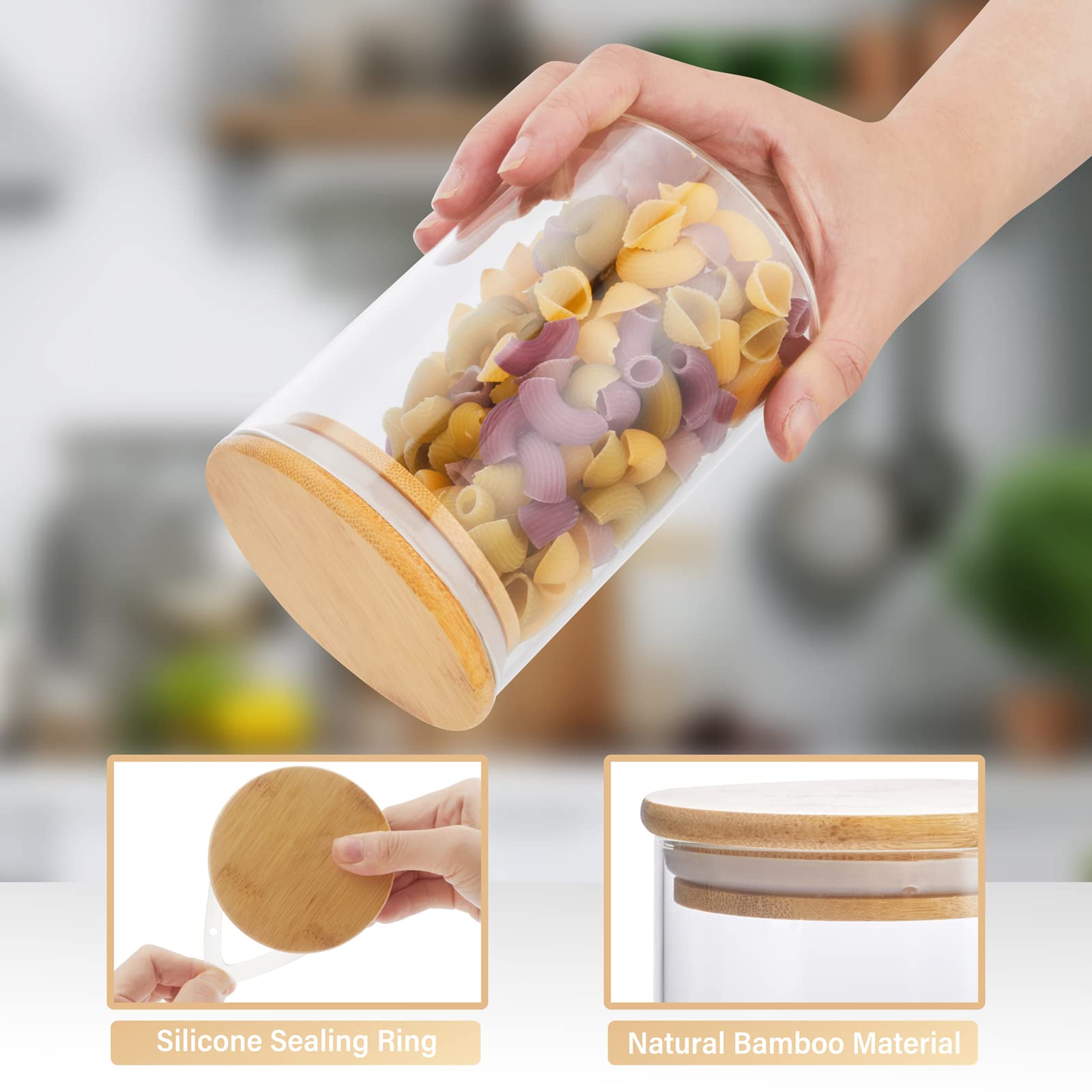 3-Pack 15Oz Glass Food Storage Containers with Bamboo Airtight Lids & Spoon - Kitchen Organization Jars for Coffee, Tea, Flour, Sugar, Nuts, Spices - Perfect for Pantry, Baking & Meal Prep Organization