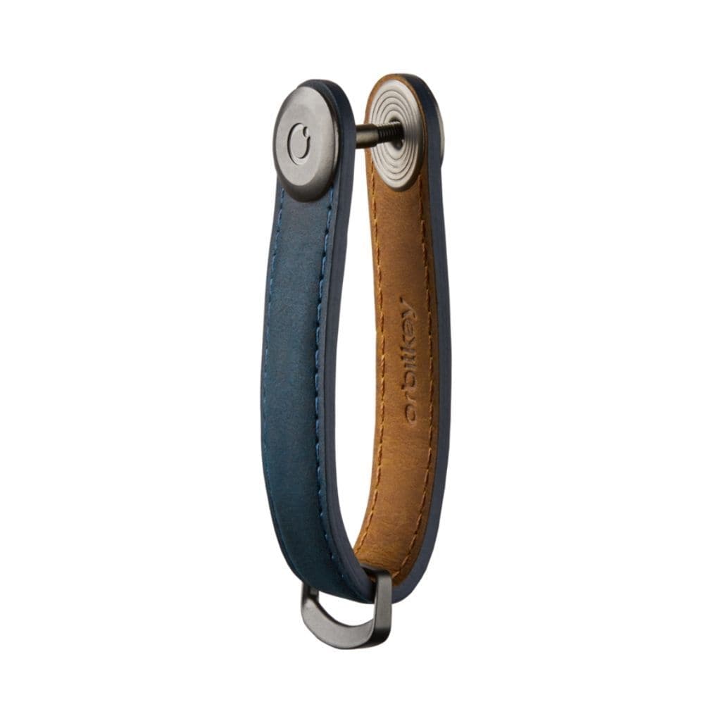 Orbitkey Leather Key Organizer - Genuine Crazy Horse Leather in Marine Blue with Blue Stitching | Compact Key Holder for Home, Office & Travel Accessories
