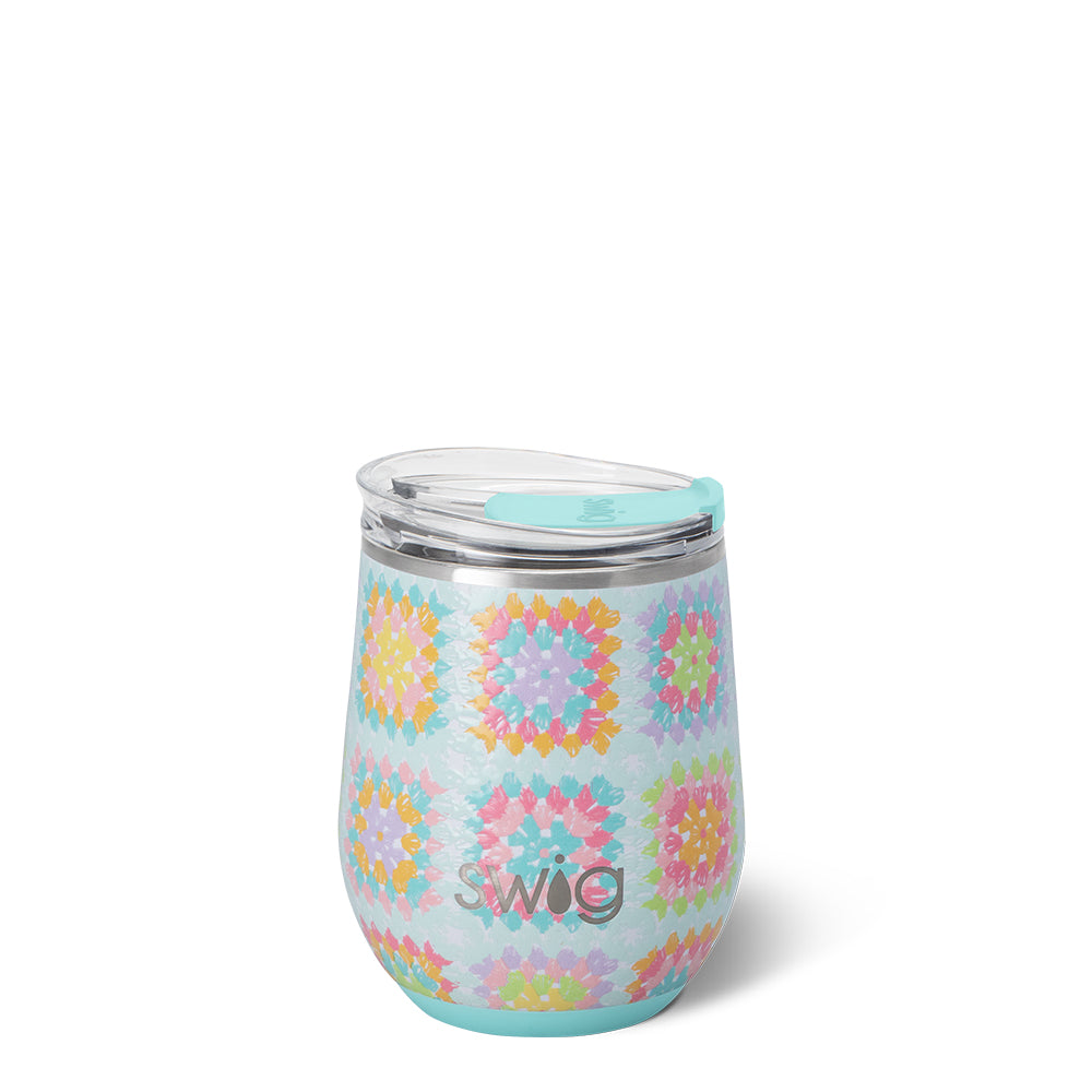 12oz Granny Squares Stemless Wine Glasses - Perfect for Parties, Weddings & Home Decor