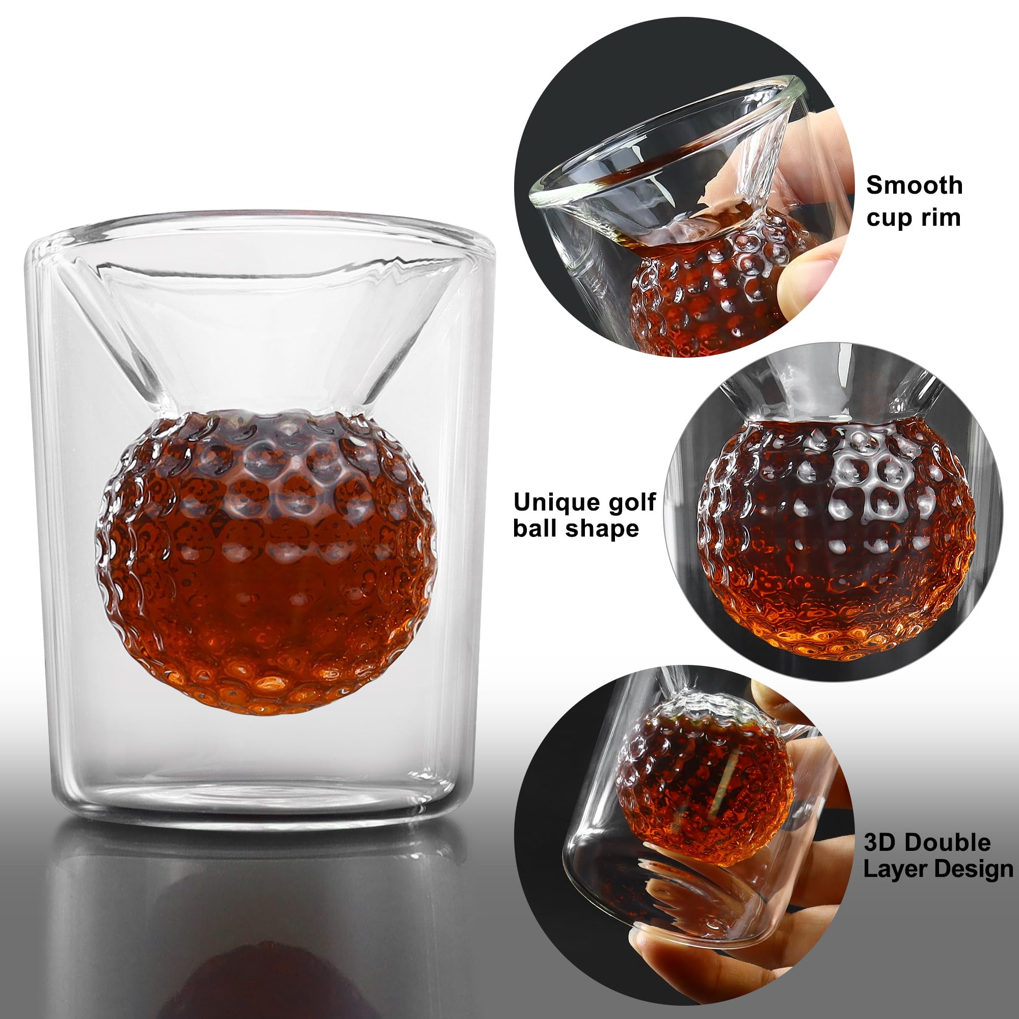 Unique Golf Ball Whiskey Glasses Set - Perfect Golf Gifts for Men, Novelty Drinking Glasses with Embedded Golf Ball Design, Ideal for Home Bar, Parties & Birthday Presents - Great for Golf Enthusiasts & Whiskey Lovers