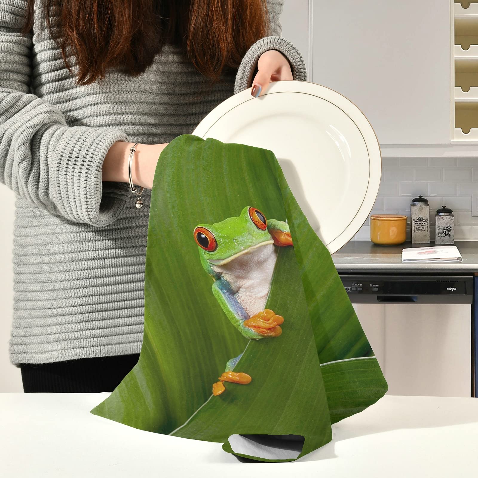 Premium Green Leaf Dish Towels Set - 18