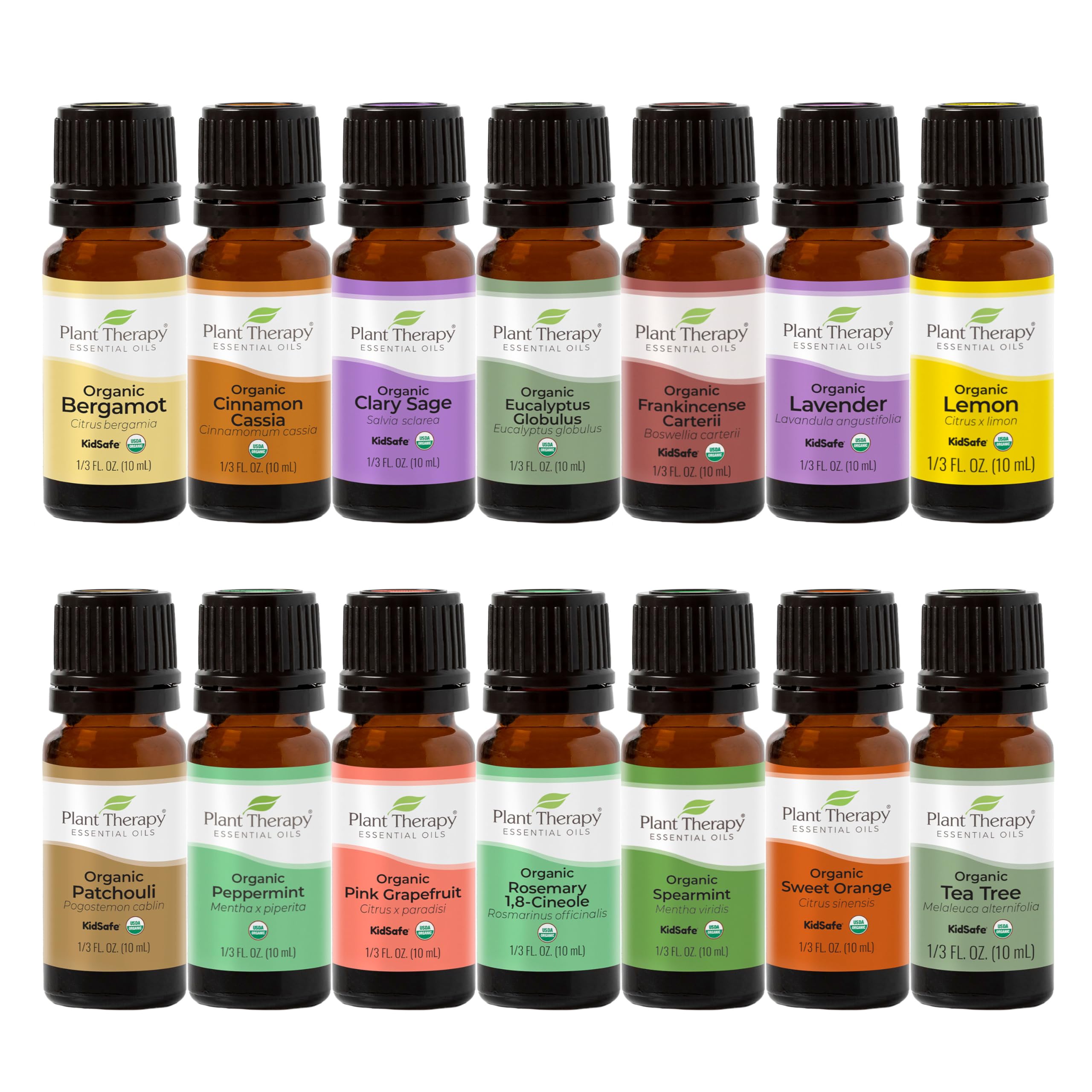 Plant Therapy Top 14 Organic Essential Oil Singles Set - 100% Pure, Undiluted Natural Aromatherapy Oils for Diffusers & Body Care - 10mL (1/3 oz) Each - Perfect for Relaxation, Stress Relief & Home Fragrance
