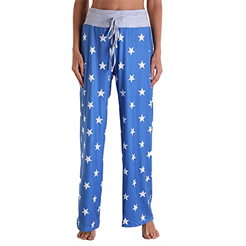 Women's Casual Wide Leg Printed High Waist Stretchy Comfort Pants - Bootcut Loose Fit Trousers for Ladies (Blue, XXL) - Perfect for Work, Travel & Everyday Wear