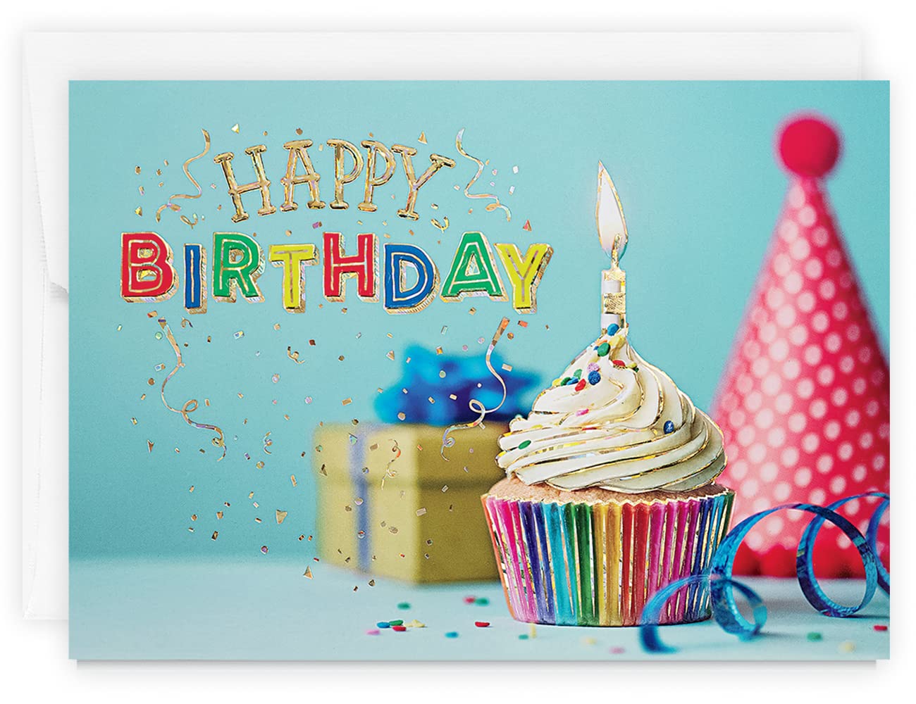 1 Count Glowing Cupcake Birthday Card with Foil Envelope - Perfect for Party Invitations & Greetings