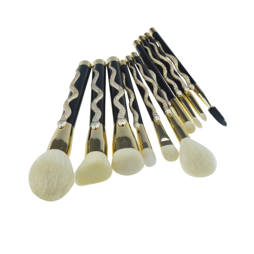 3D Snake Makeup Brush Set - 10 Piece Portable Artificial Fiber Brushes with Plastic Handle for Professional & Everyday Makeup Application - Perfect for Travel, Home & Salon Use