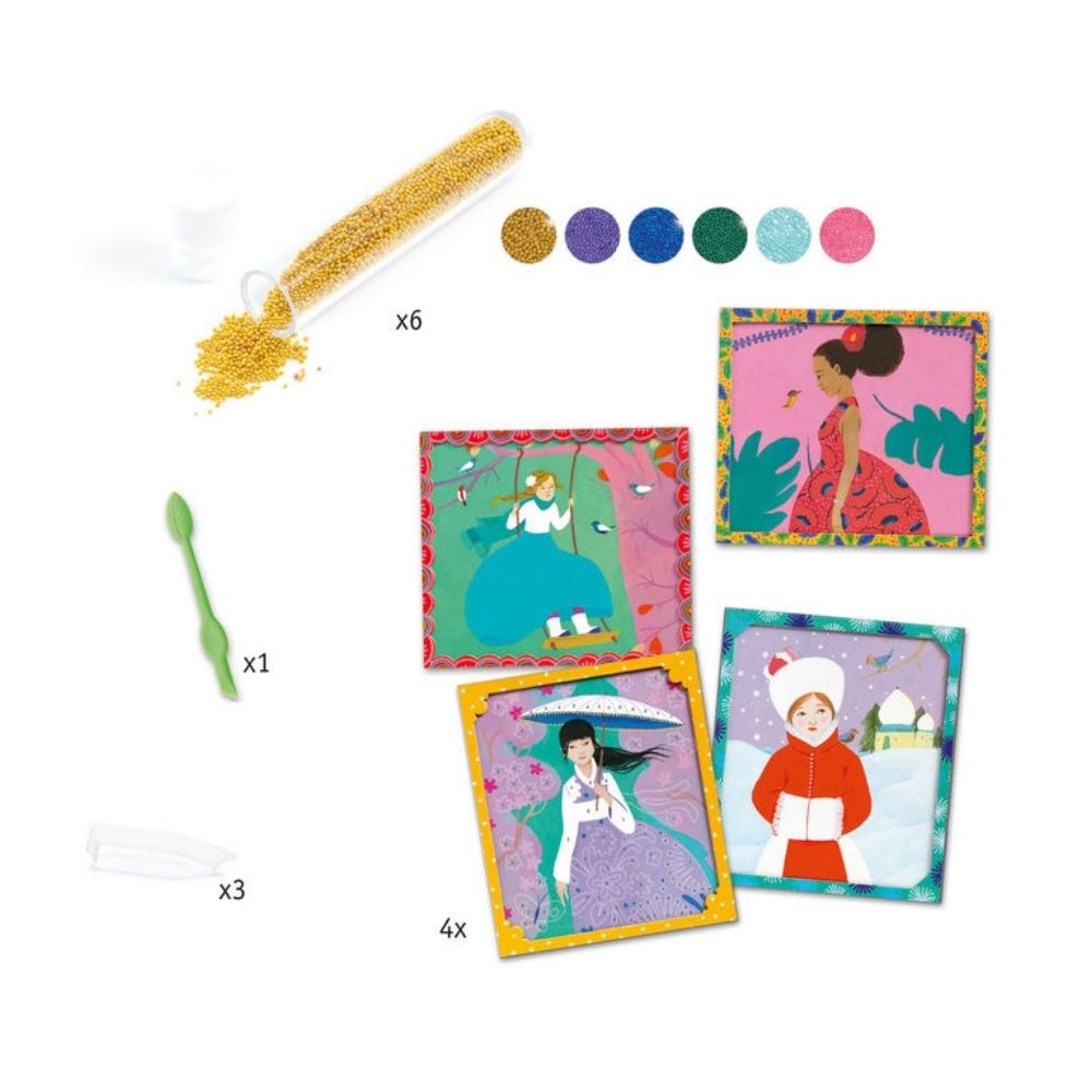 Djeco Artistic Beads Collage Kit - Around the World DIY Craft Set for Kids | Creative Art Project for Home & Classroom Activities