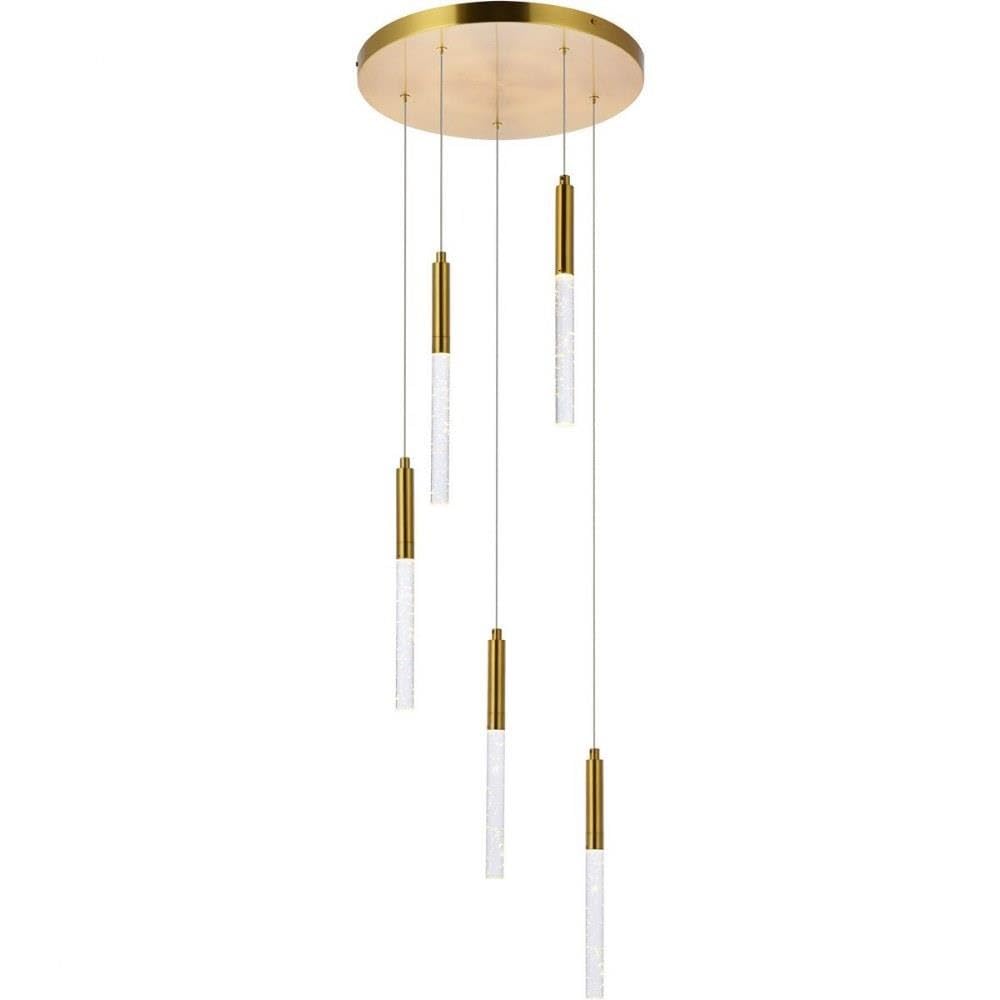 Ruelle 5-Light Gold Pendant Chandelier - Modern Dining Room Lighting Fixture for Kitchen Island, Bedroom or Entryway