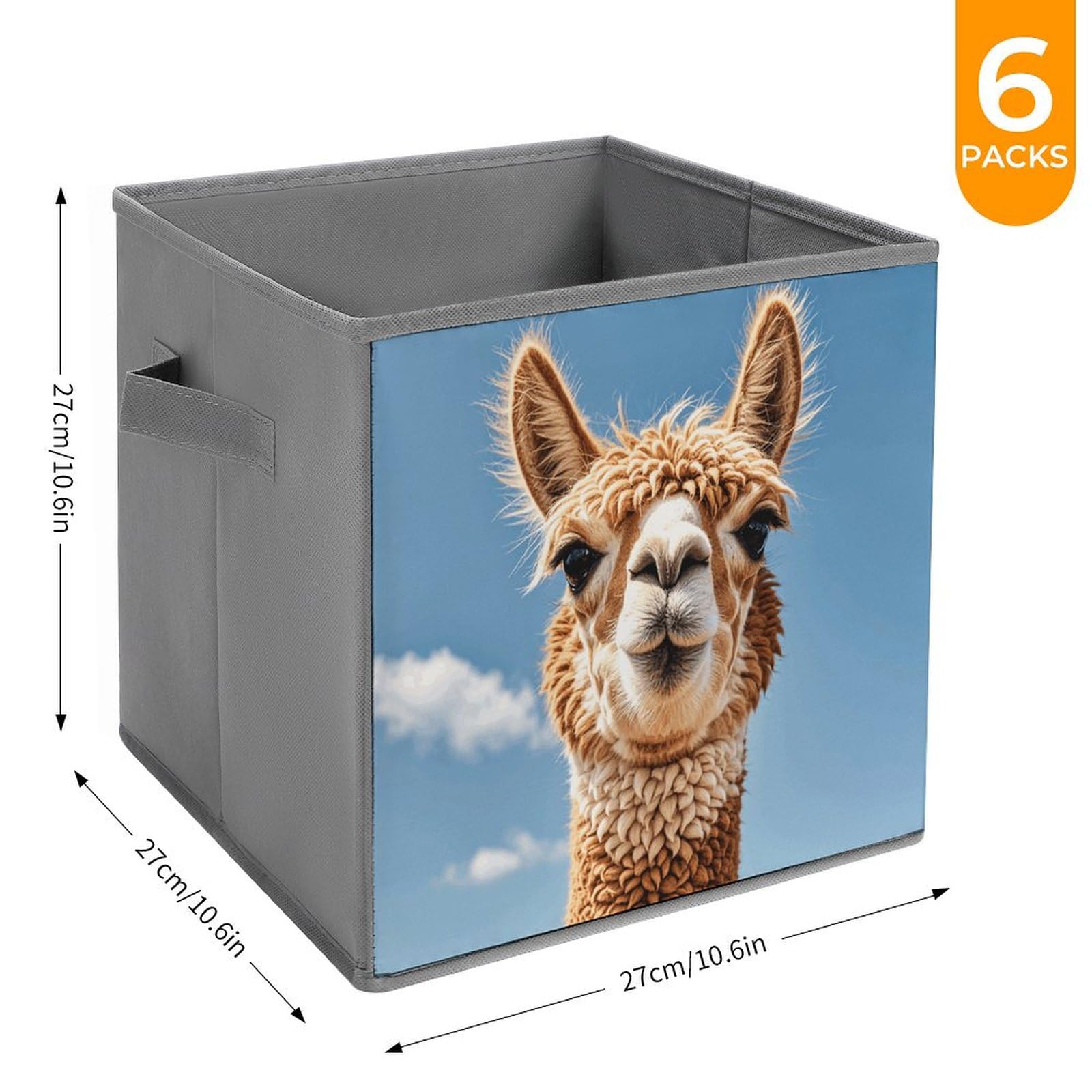6-Piece Collapsible Storage Bins with Handles - Cute Alpaca Llama Printed Foldable Organizer Boxes for Shelves, Closet, Bathroom & Kids Room Organization | Space-Saving Home Storage Solution
