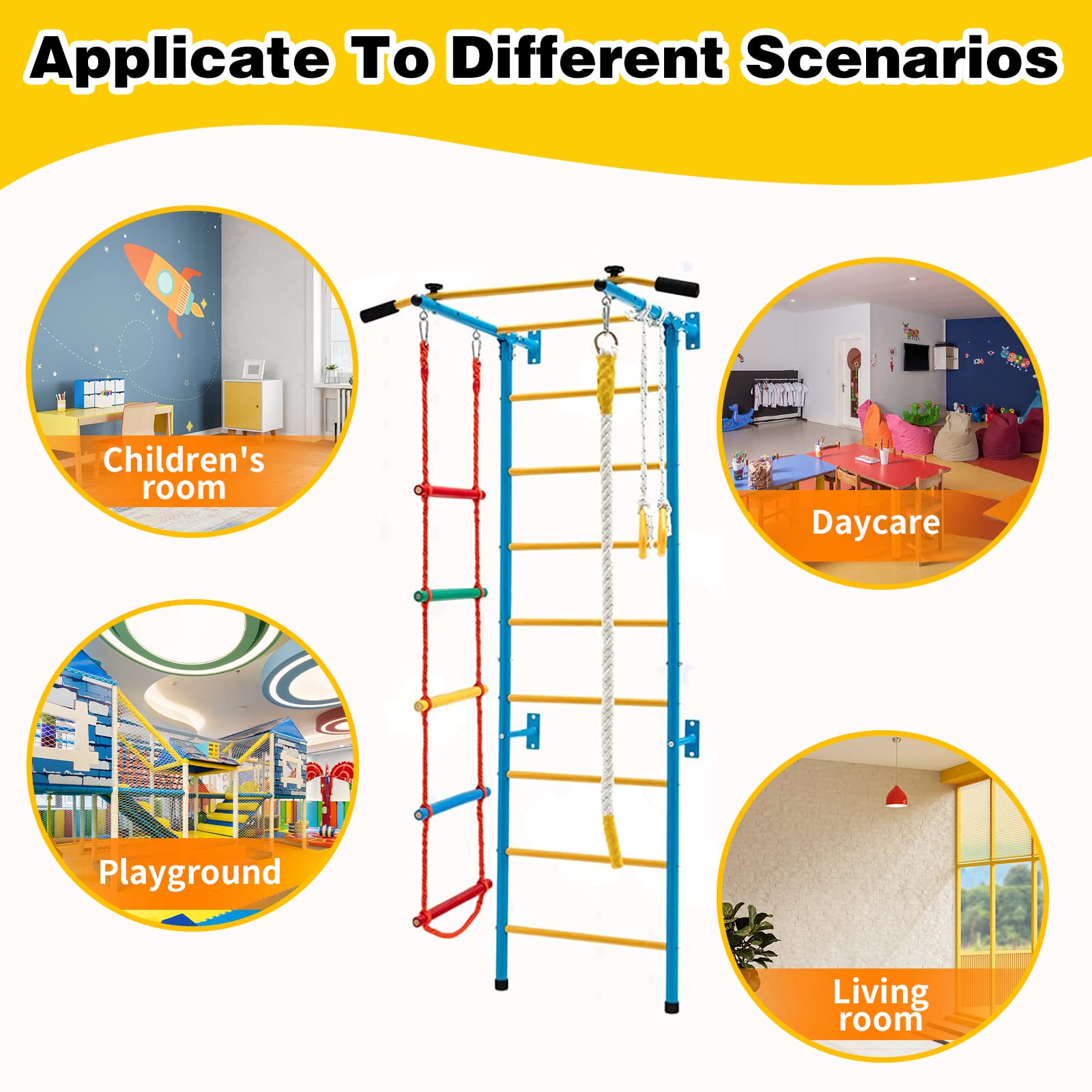 Tongmo Kids Climbing Toys - Indoor Metal Gym Set for Exercise & Play | Includes Rope Ladder, Pull-up Bar, Wall Ladder, Gymnastic Rings | Perfect for Home Playrooms, Backyard Fun & Toddler Physical Development