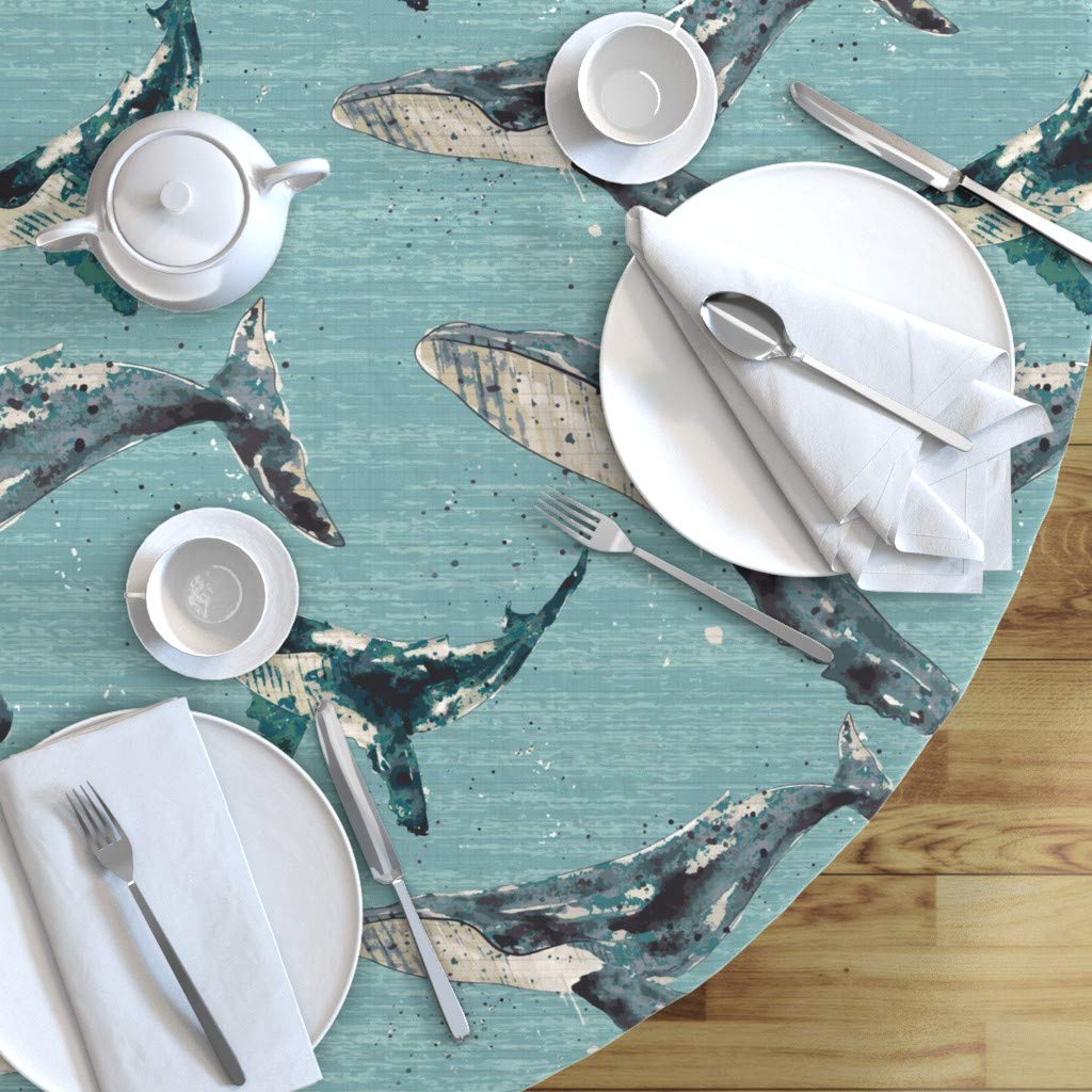 Blue Whale Ocean Animals Endangered Species Print Cotton Sateen Tablecloth 70