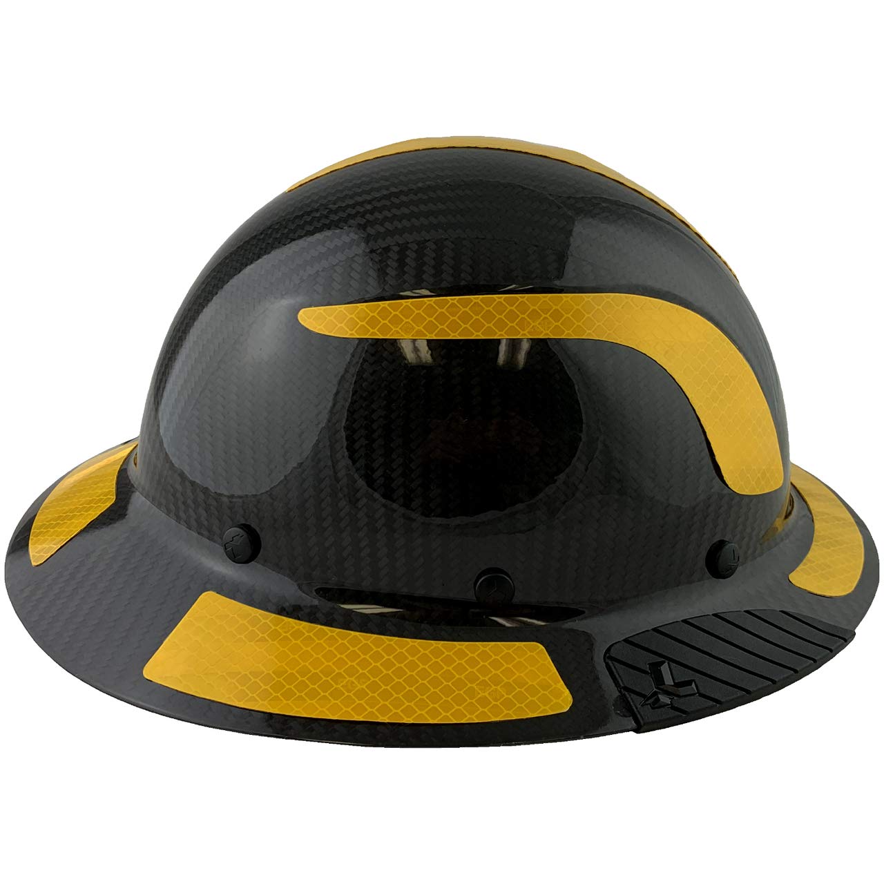 Premium Carbon Fiber Full Brim Safety Helmet - ANSI Certified Hard Hat with Reflective Decals - Glossy Black & Yellow for Construction, Industrial Work - Includes Durable Hard Hat Tote Bag for Easy Storage & Transport