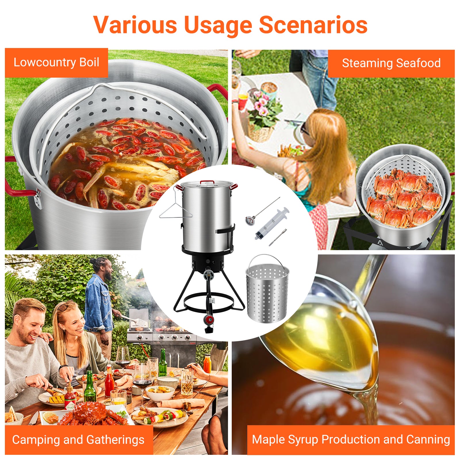 GARVEE 30 Qt Aluminum Turkey Deep Fryer Pot with Thermometer Kit - Outdoor Propane Stove Burner Stand for Frying Turkey, Fish, Chicken Wings - CSA Approved 0-5 PSI Regulator - Perfect for Backyard BBQs, Camping & Outdoor Cooking