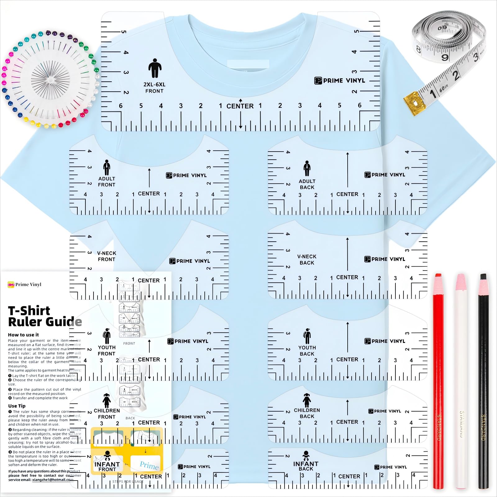 17Pcs T-Shirt Ruler Guide for Vinyl Alignment | Heat Press HTV Vinyl Center Tool | Cricut Craft Supplies for DIY T-Shirt Designs | Perfect for HTV Projects, Screen Printing & Sewing Crafts