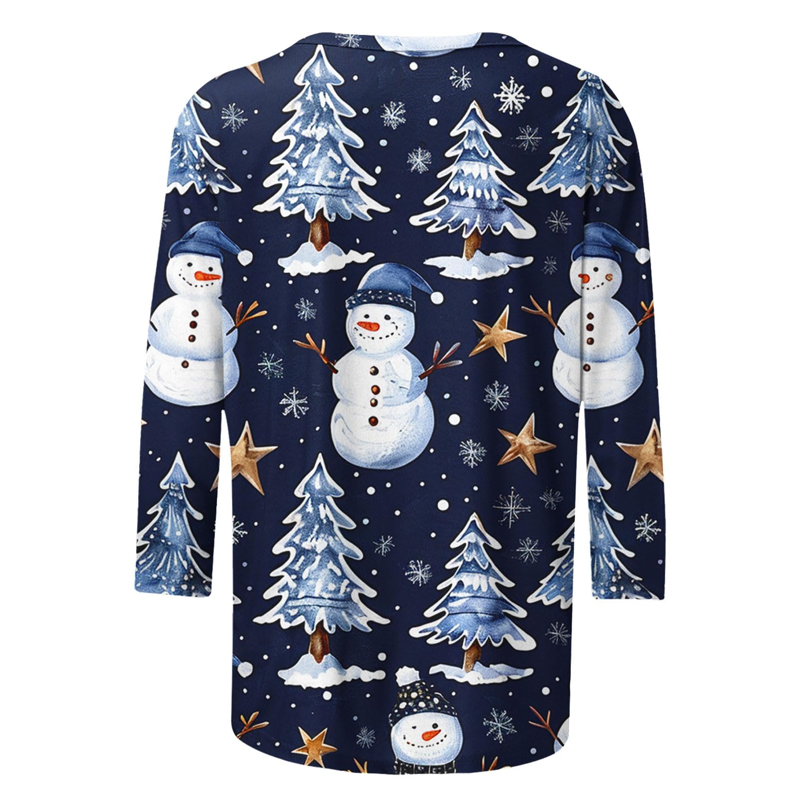 Jiemuxiu Women's Christmas 3/4 Sleeve Crewneck T-Shirt - 2024 Holiday Trendy Casual Top with Cute Bear & Christmas Tree Print - Perfect for Xmas Parties, Family Gatherings & Winter Outfits