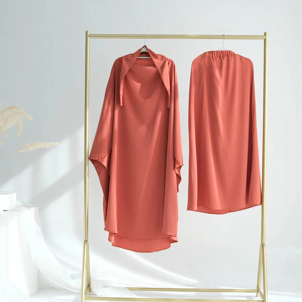 2-Piece Islamic Prayer Abaya Dress Set with Tops & Skirt - Modest Muslim Women's Jilbab Outfit for Prayer, Mosque & Daily Wear #25423