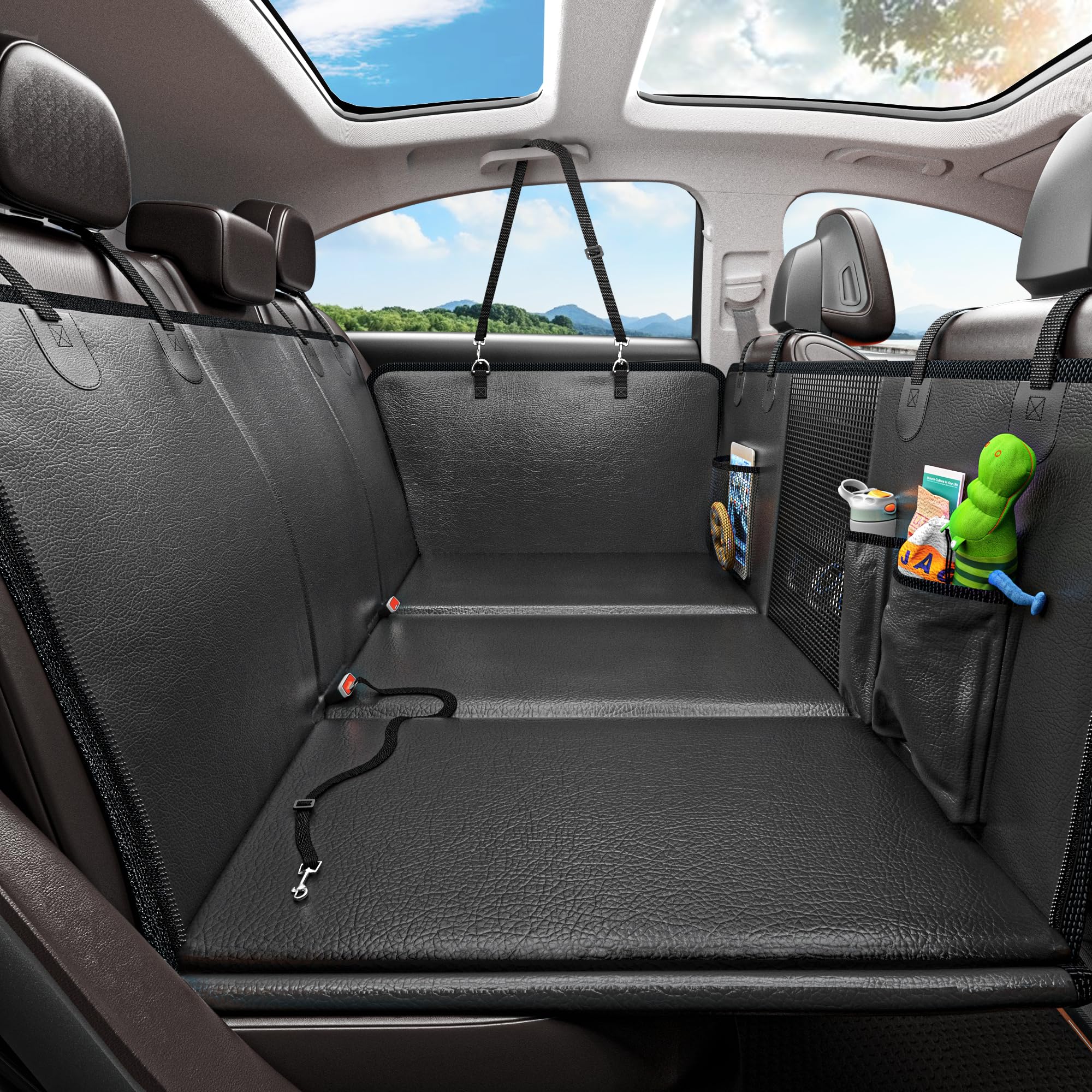 **2025 Upgraded Waterproof Dog Car Seat Cover – Hard Bottom Back Seat Extender for Dogs, Anti-Scratch & Easy to Clean – Safe & Durable for Travel, Road Trips & Daily Commute (Black)**