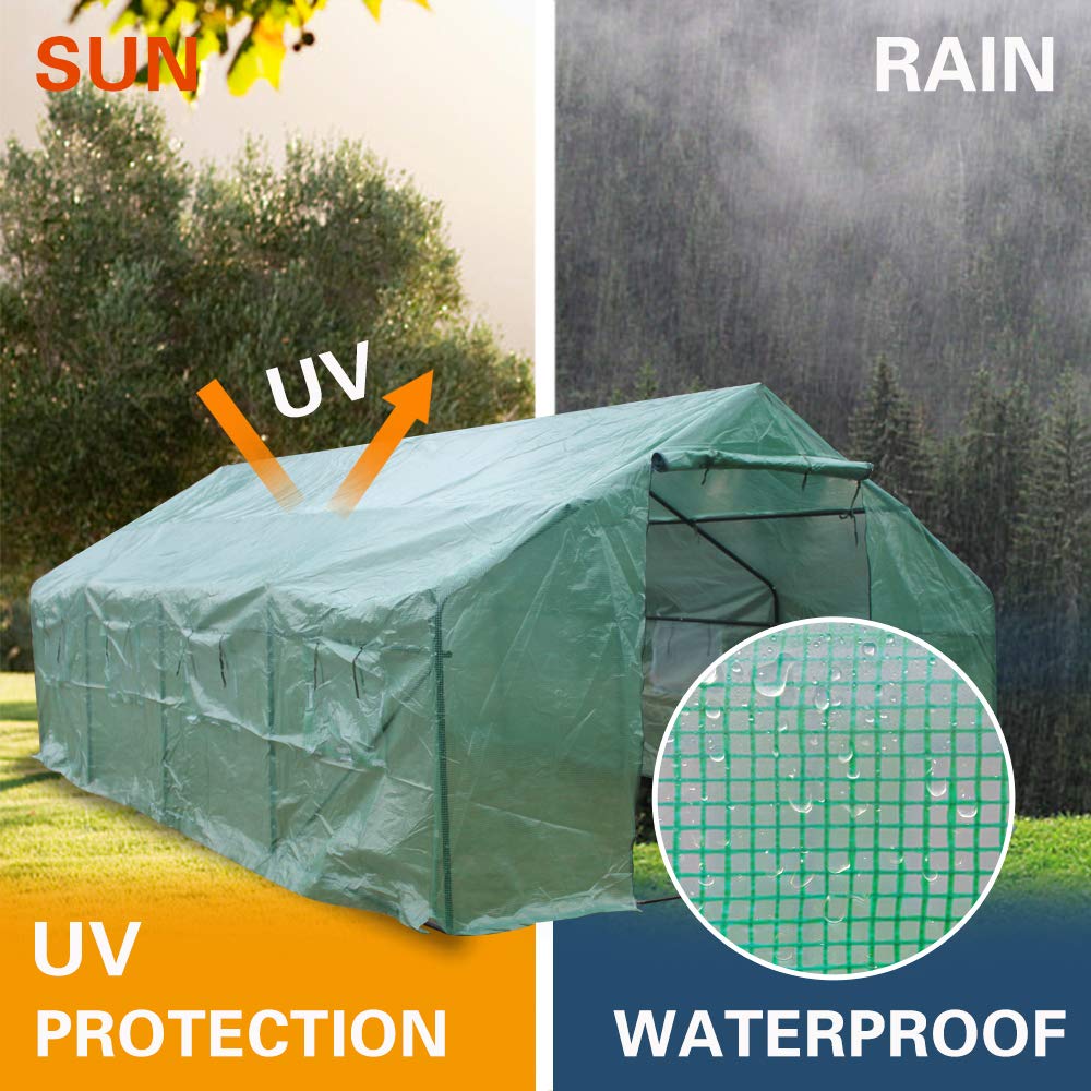 20'x10'x7' Heavy Duty Portable Walk-in Greenhouse - Large Gardening Tent with Zippered Door & 8 Ventilation Windows | Outdoor Plant Protection for Vegetables, Flowers & Seedlings | Perfect for Backyards, Patios & Urban Farming (Green)