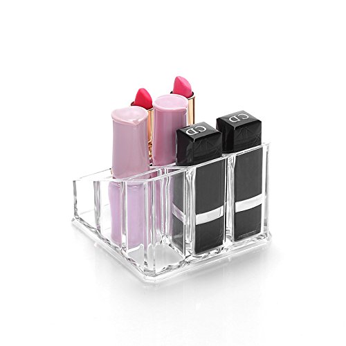Sooyee 9-Slot Acrylic Lipstick Organizer & Cosmetic Display Case - Clear Makeup Storage for Lipsticks, Brushes, Bottles | Perfect for Vanity, Bathroom & Travel Organization