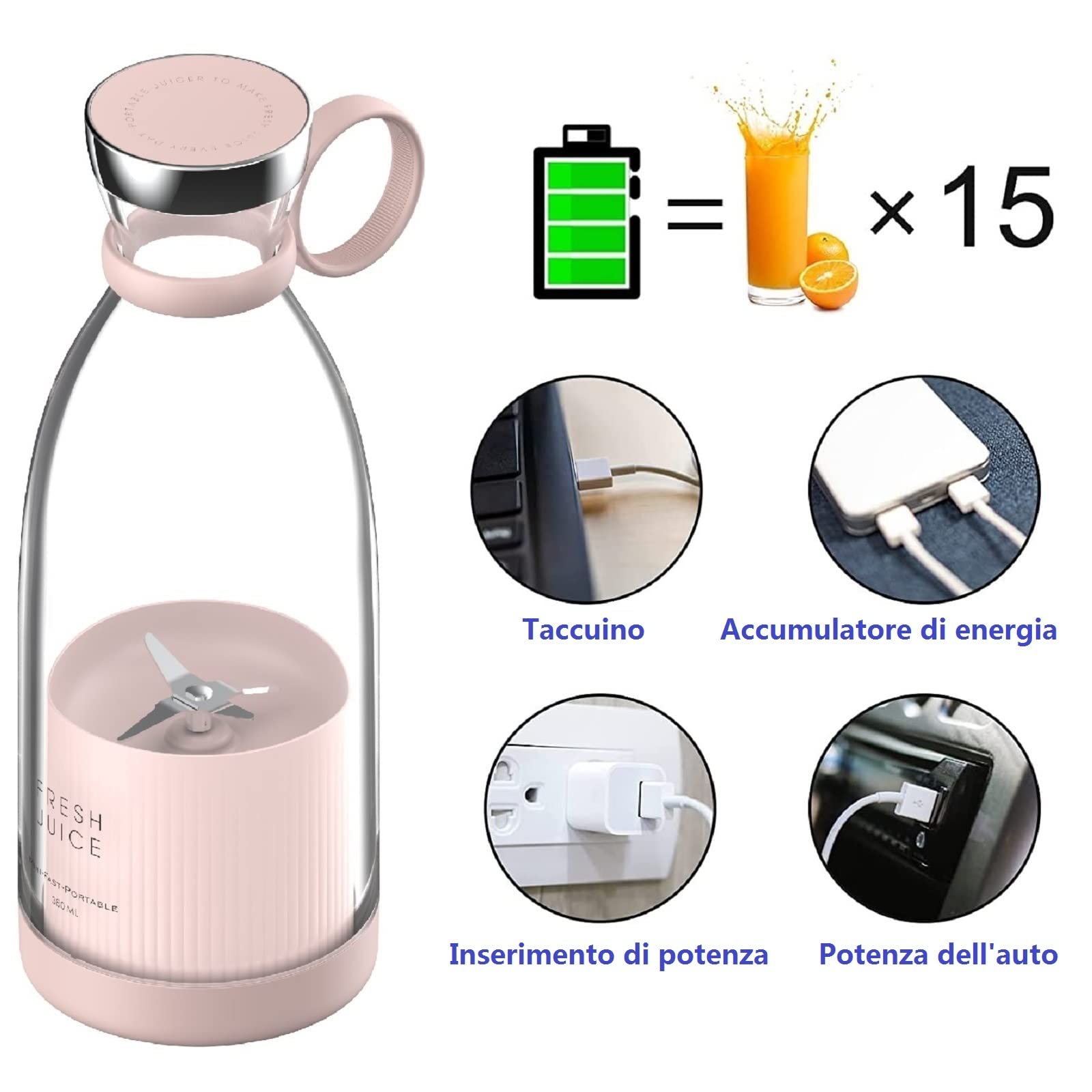 Portable 350ML Blender Bottle - Smoothie Maker for Fresh Juices & Shakes - Gym & Travel Use