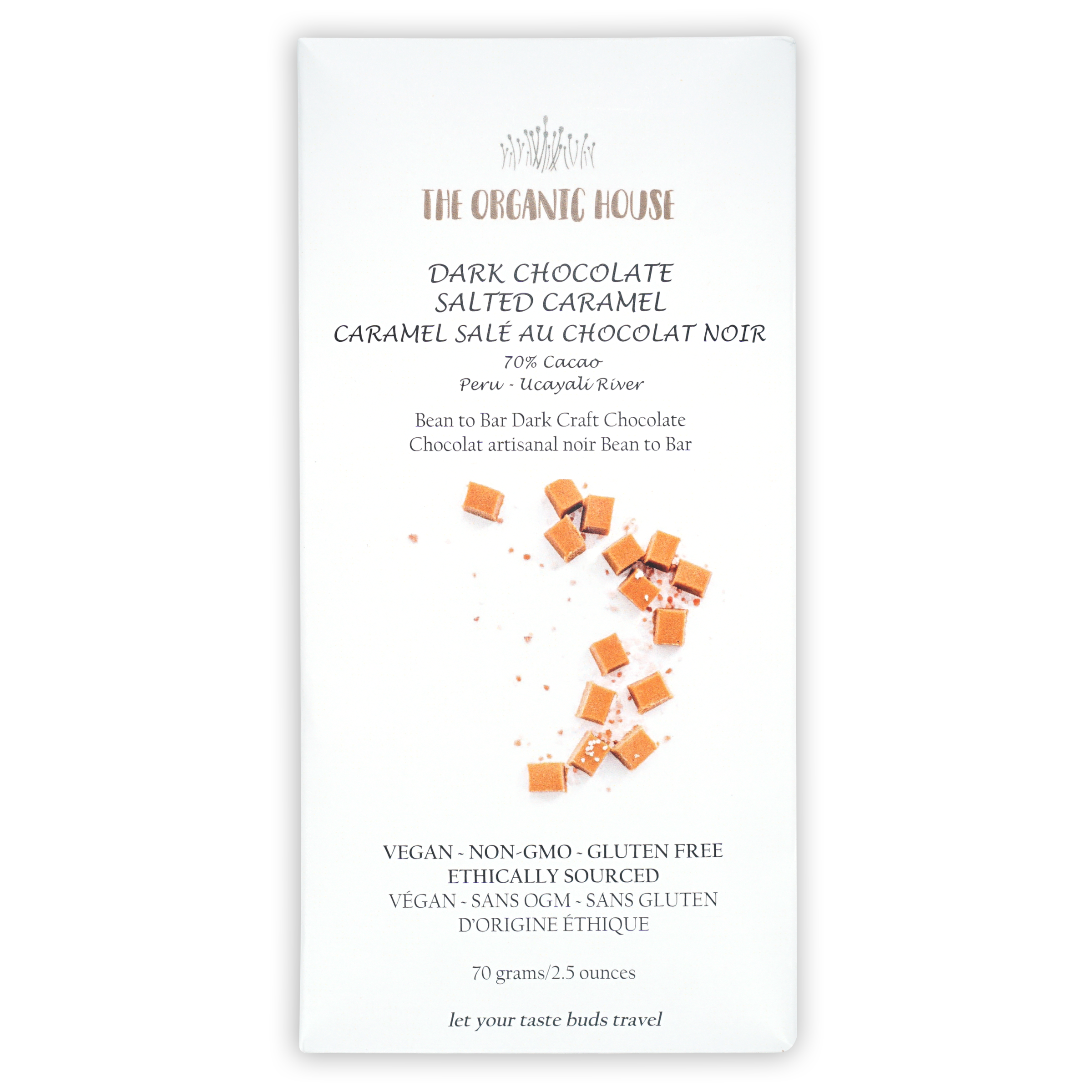 Organic Dark Chocolate with Caramel Chunks 70% Cocoa - Premium Gourmet Chocolate Bars for Gifts, Baking & Snacking