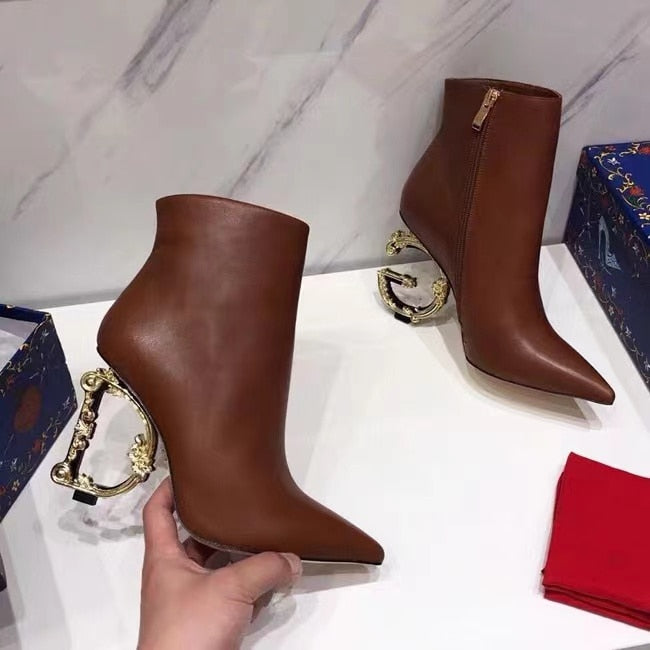 Luxury Designer Genuine Leather High Heeled Ankle Boots - Pointed Toe, Side Zipper, Sexy Fashion (Sizes 33-46) | Perfect for Evening Parties, Date Nights & Office Wear
