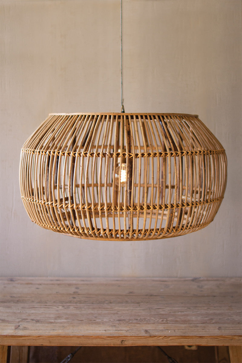 Kalalou NMP1070 Oversize Rattan Drum Pendant Light - Natural Woven Fiber Shade for Boho, Farmhouse & Coastal Decor - Perfect for Dining Room, Bedroom or Patio Lighting