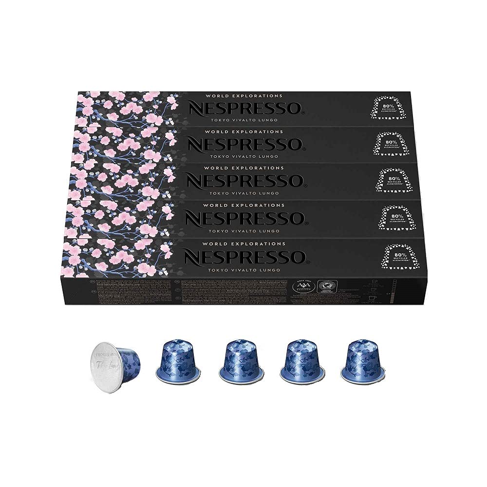 Nespresso OriginalLine Tokyo Vivalto Lungo Medium Roast Coffee Pods - 50 Count Capsules for Espresso & Lungo | Perfect for Home & Office Coffee Brewing