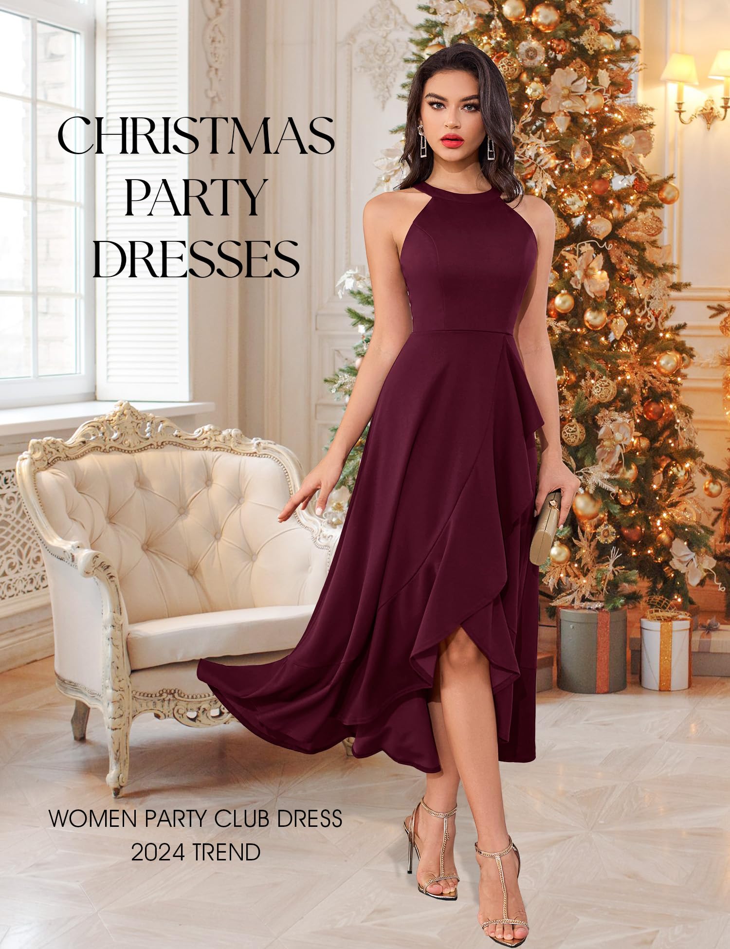 Elegant Women's Halter Neck Split Hem Long Prom Dress - Formal Cocktail Party, Wedding Guest & Evening Maxi Dress for Special Occasions