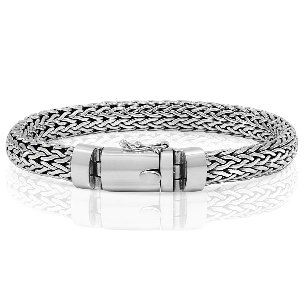 925 Sterling Silver Men's Heavy Bracelet - SILVER LIGHTNING - Adjustable Sizes 7.5