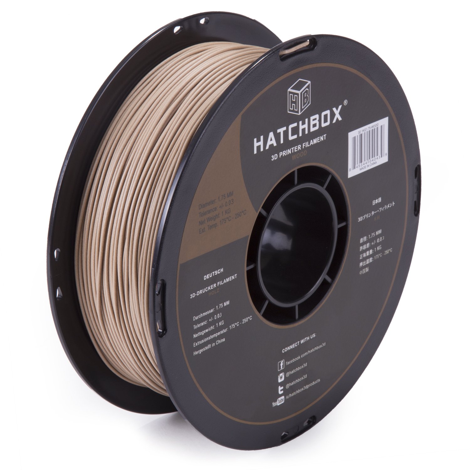 HATCHBOX 1.75mm Wood PLA 3D Printer Filament - 1KG Spool with +/- 0.03mm Precision - Natural Wood Finish Filament for 3D Printing - Perfect for DIY Projects, Home Decor & Prototyping
