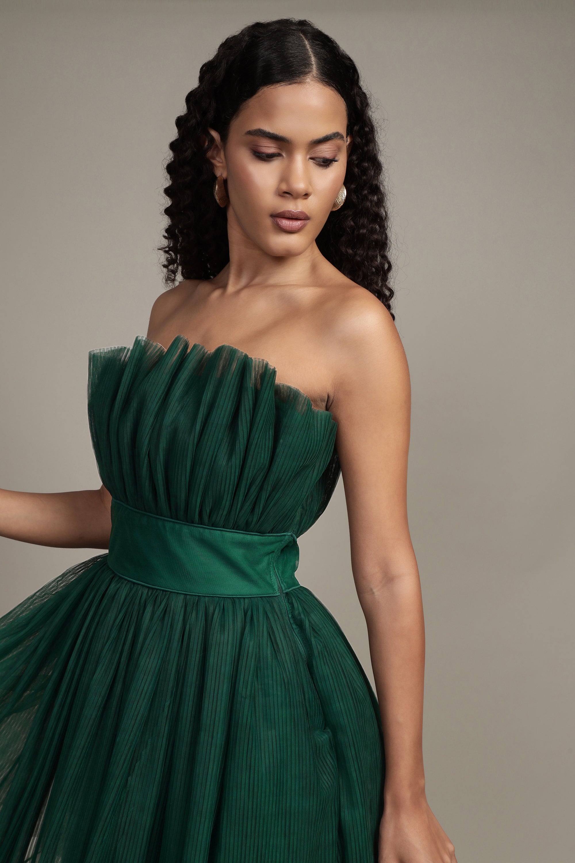 Nanita Pleated Mini Dress in Emerald Green | Flowy A-Line Skater Dress for Women | Perfect for Parties, Dates & Summer Outfits