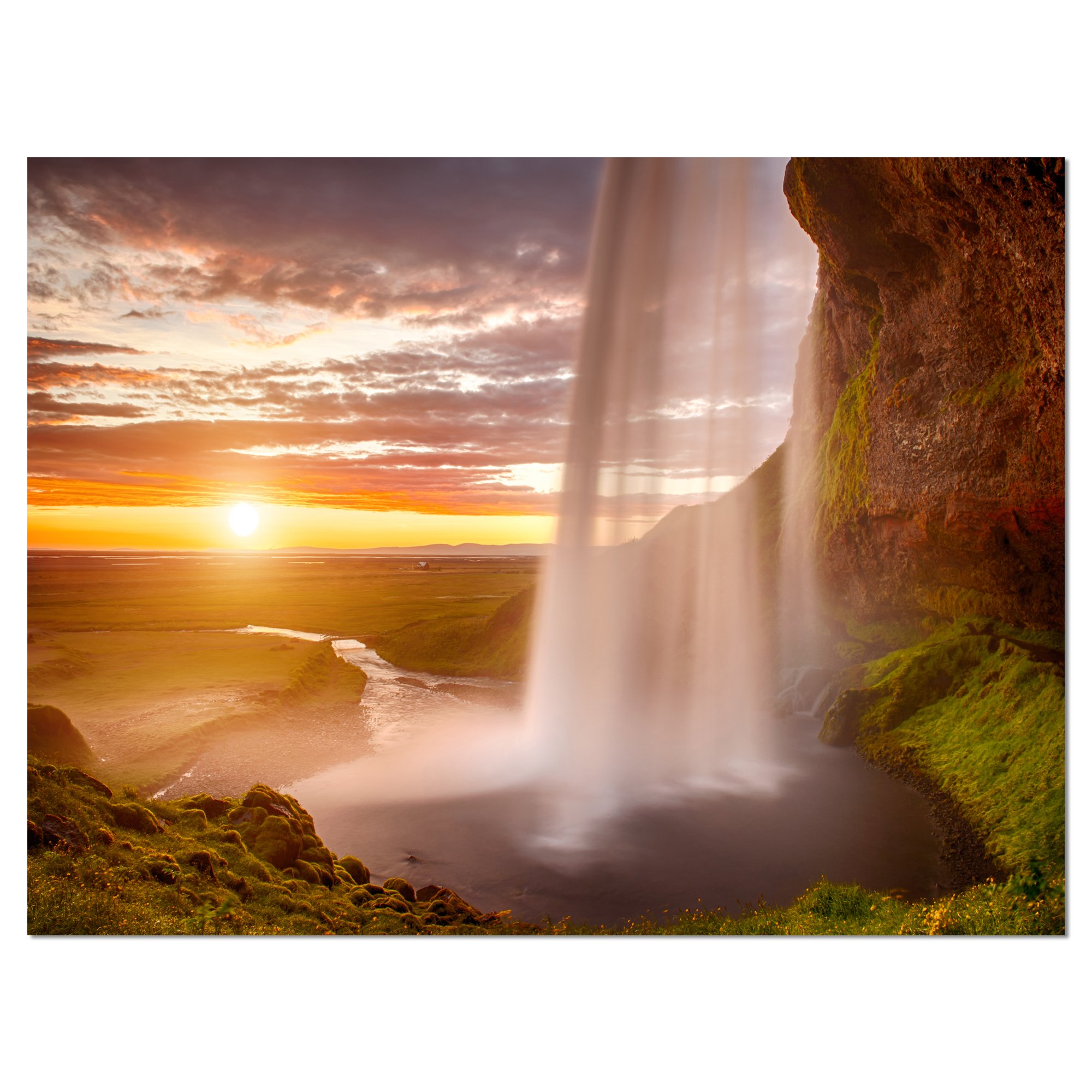 Seljalandsfoss Waterfall Sunset Landscape Canvas Print - Iceland Nature Wall Art for Living Room, Bedroom & Office Decor